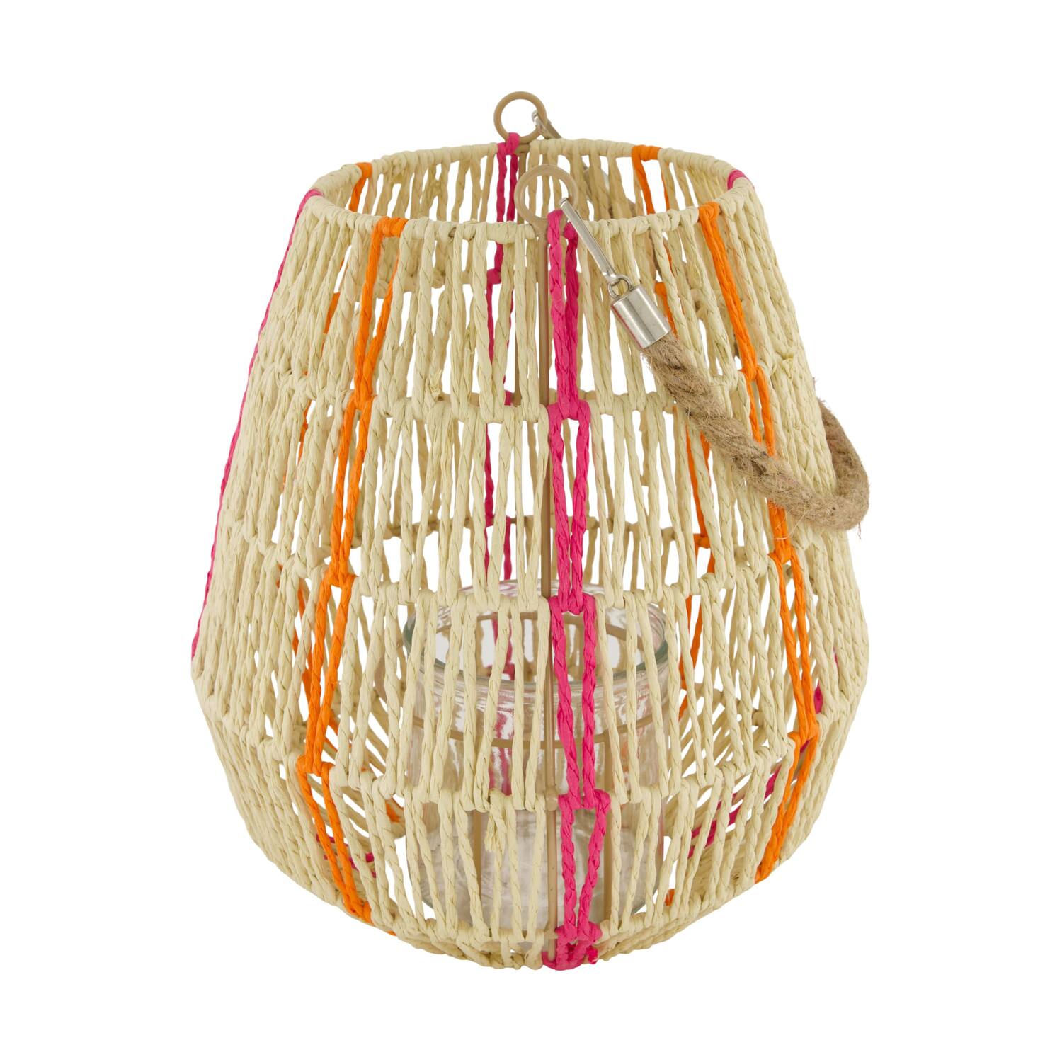 Lantern round paper rope with glass 24x24x27cm