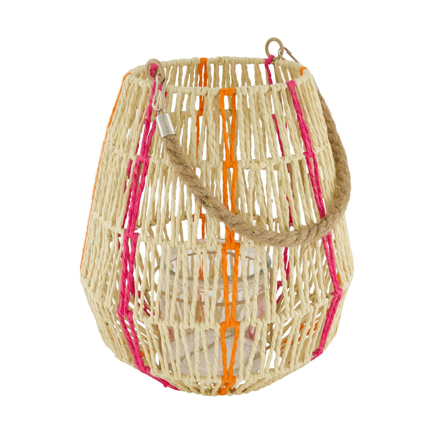 Lantern round paper rope with glass 24x24x27cm