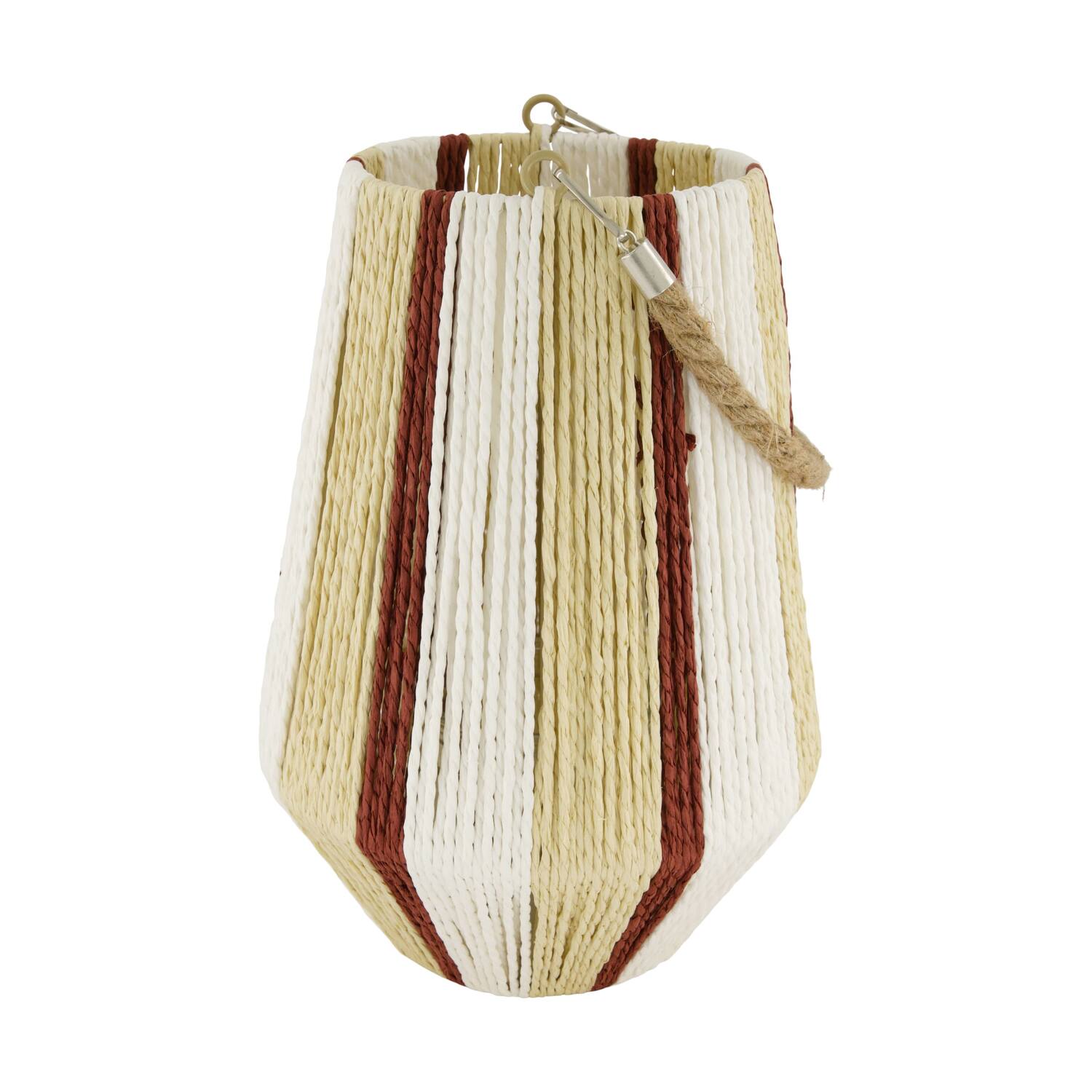 Lantern round paper rope with glass 22x22x31cm