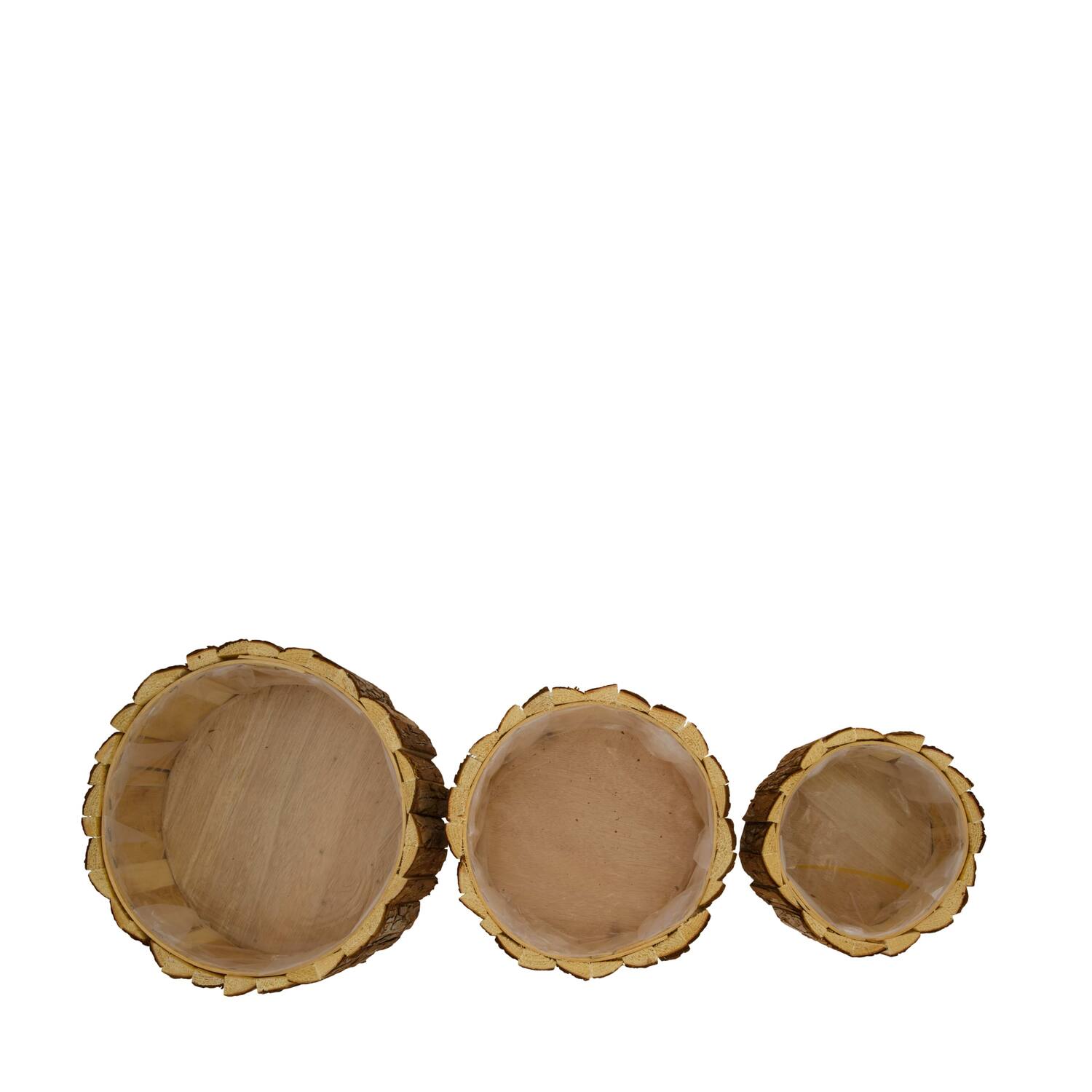 Planter round fir wood with plastic 28x28x11cm S/3