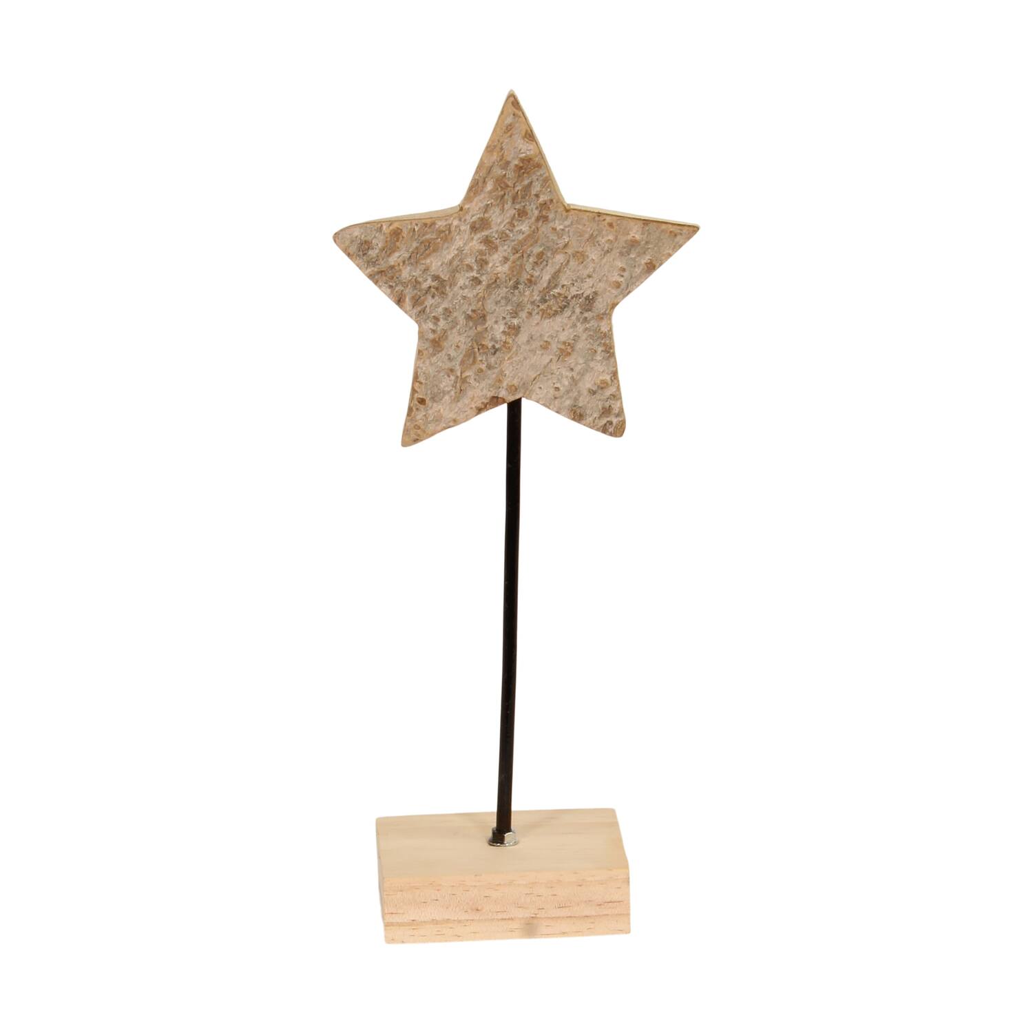 Star bark paulownia wood on stand 15x15x38cm - Natural
