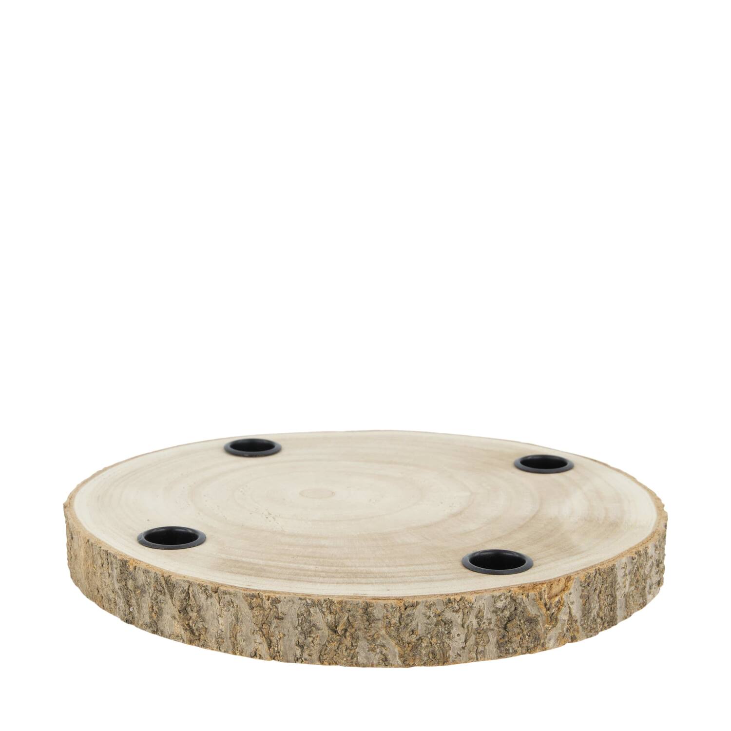 Dinnercandle holder paulownia wood with metal cup 28x28x3cm - Natural