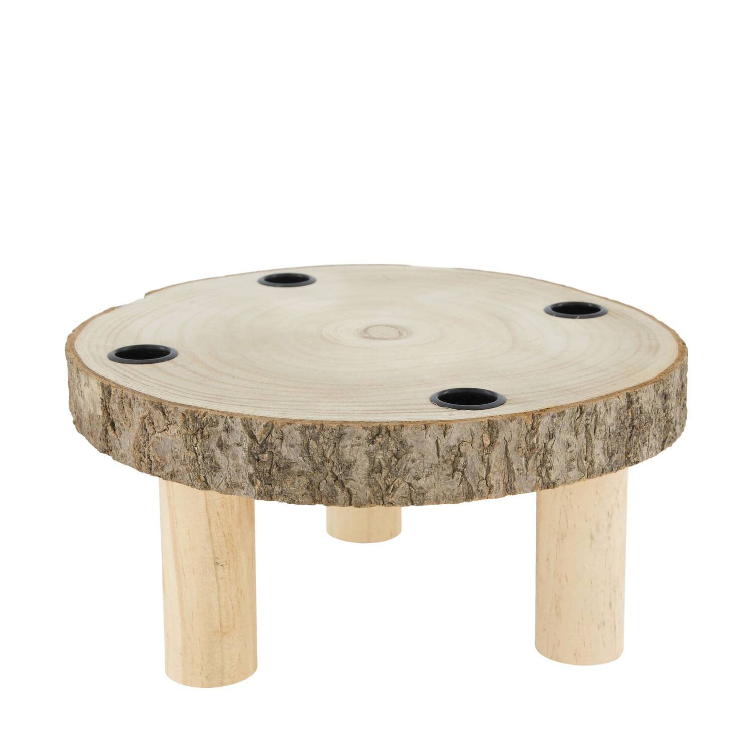 Dinnercandle holder paulownia wood on feet 28x28x13cm - Natural