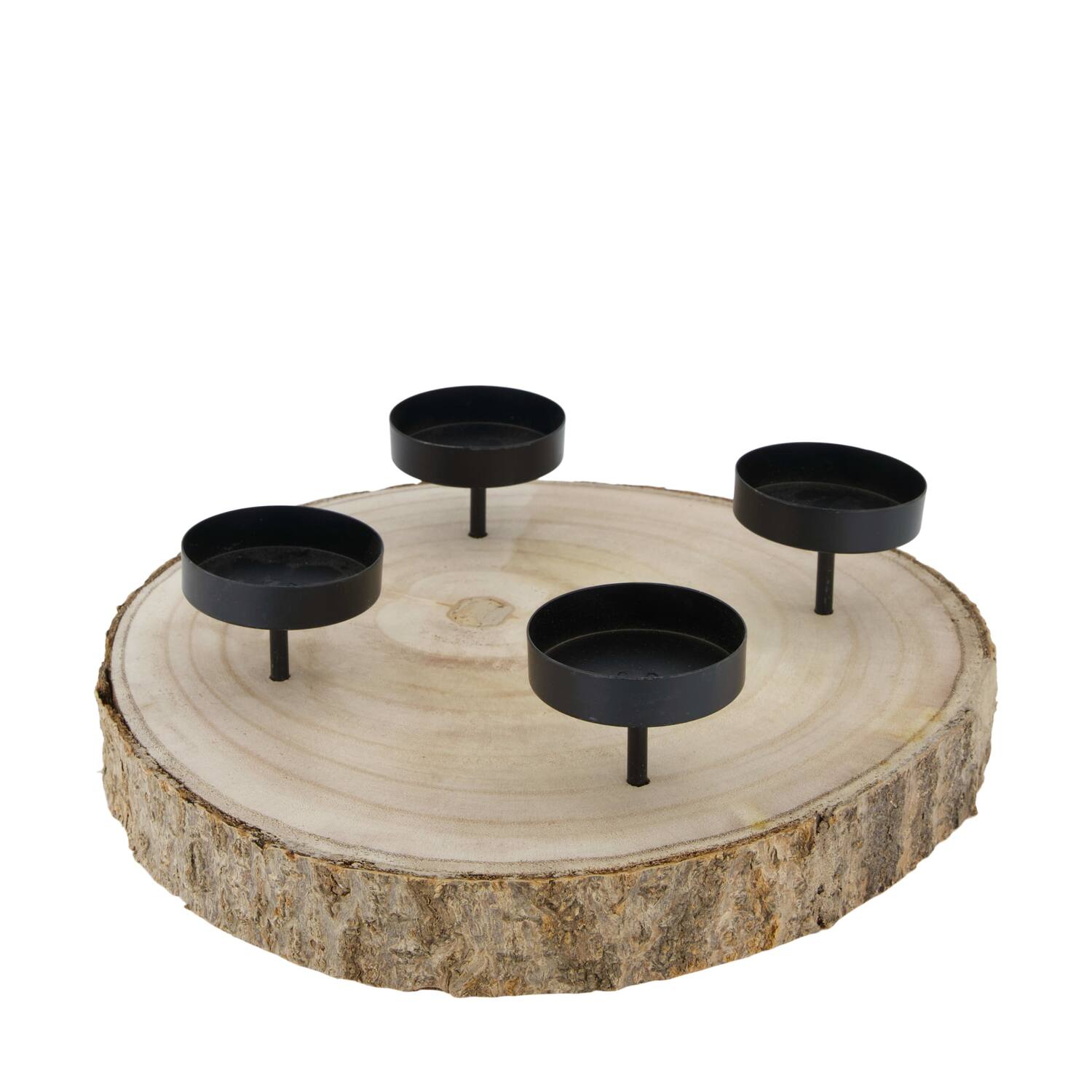 Pillar candle holder paulownia wood with metal cup 28x28x5cm - Natural