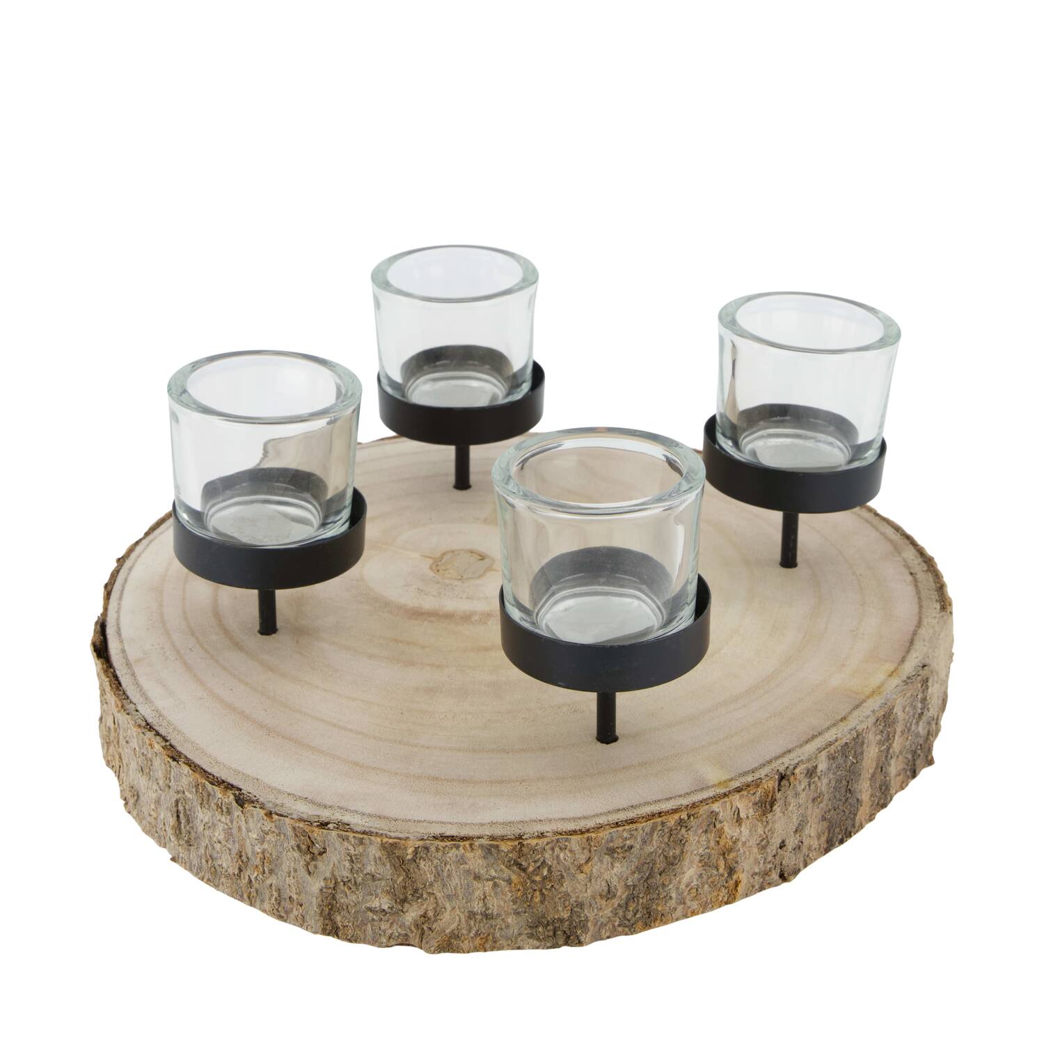 Pillar candle holder paulownia wood with metal cup 28x28x5cm - Natural