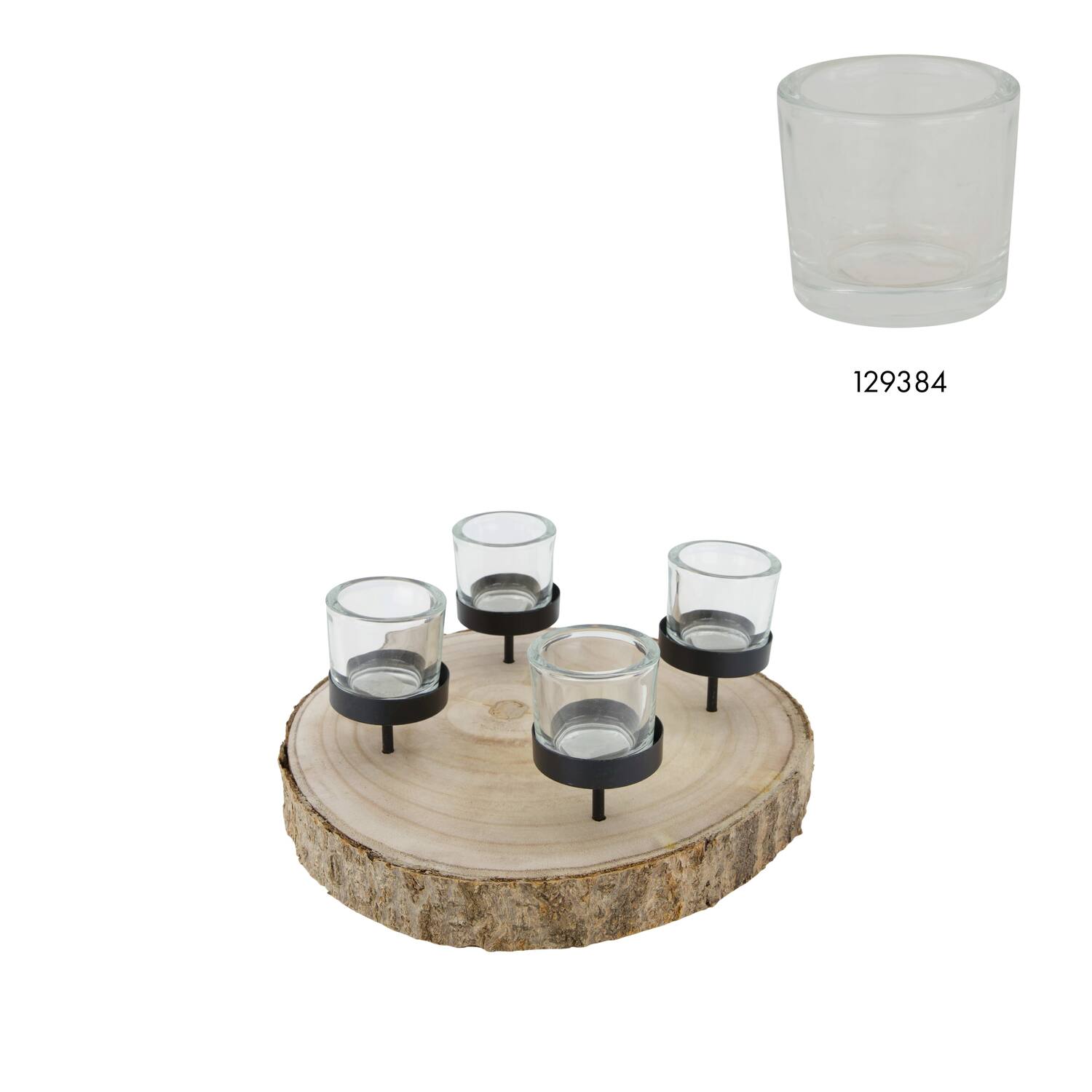 Pillar candle holder paulownia wood with metal cup 28x28x5cm - Natural