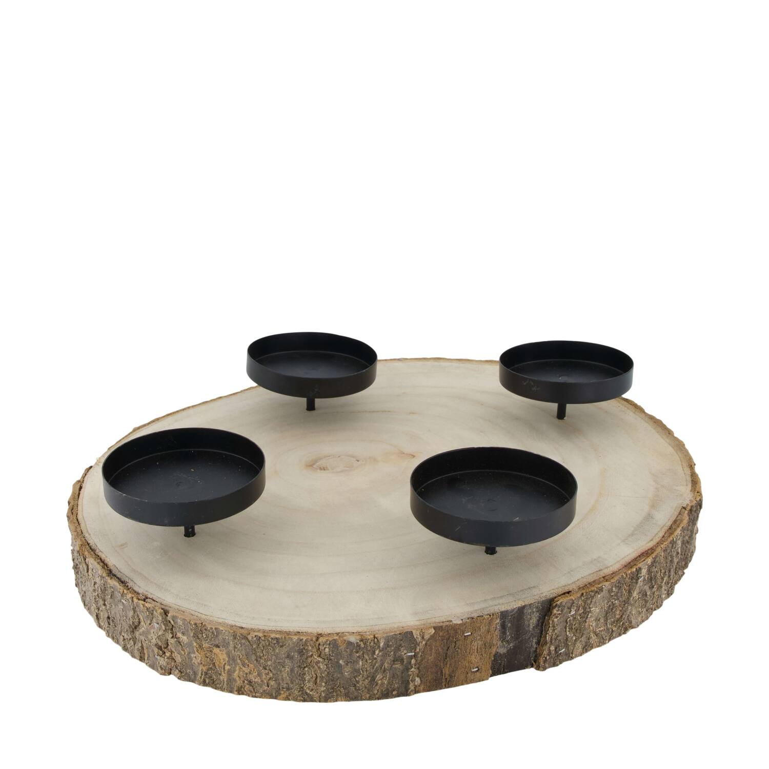 Pillar candle holder paulownia wood with metal cup 38x38x9cm