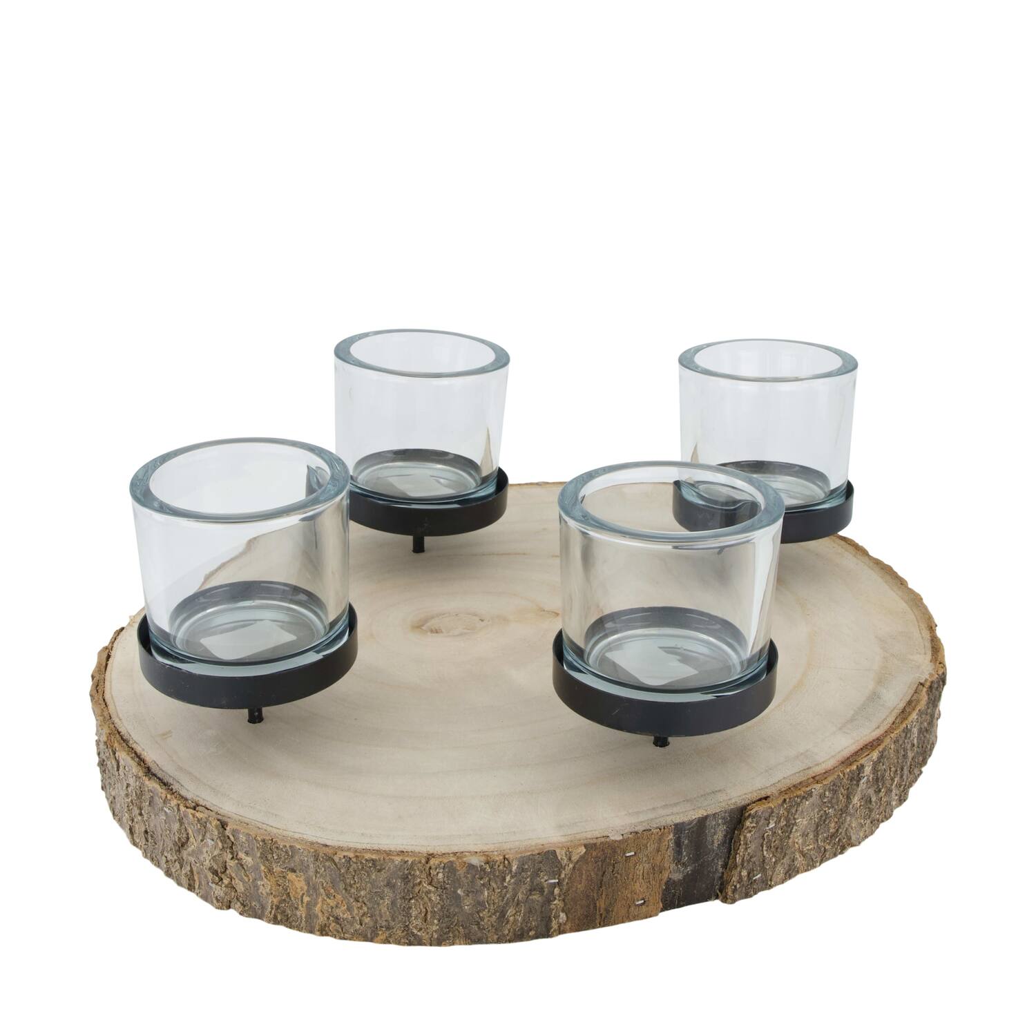 Pillar candle holder paulownia wood with metal cup 38x38x9cm