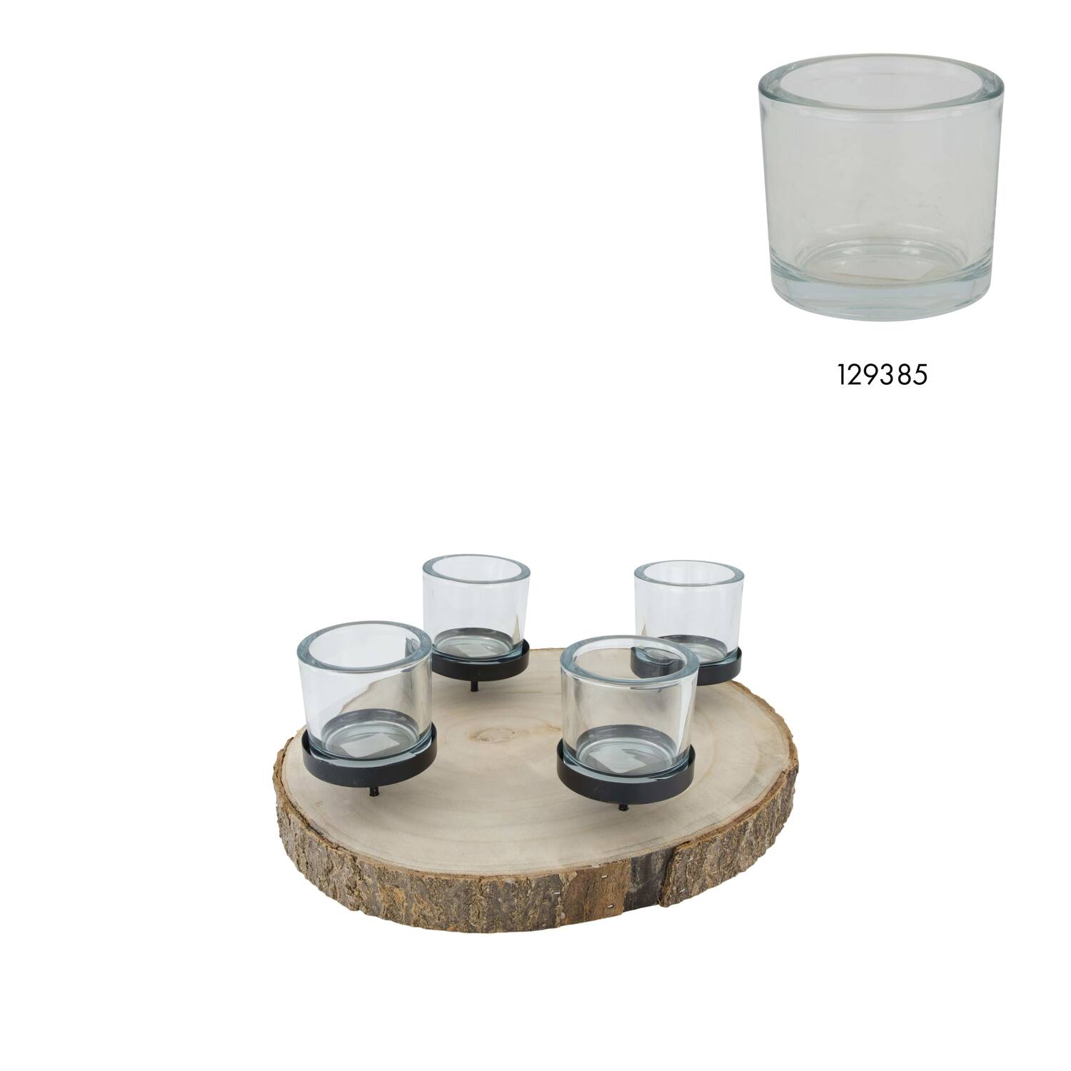 Pillar candle holder paulownia wood with metal cup 38x38x9cm