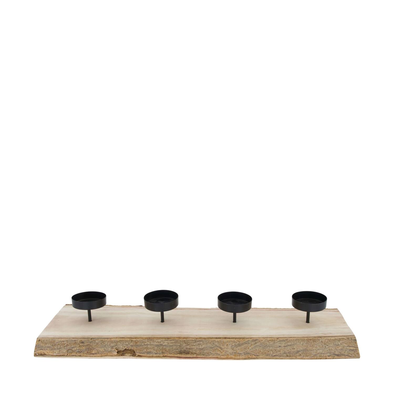 Pillar candle holder paulownia wood with metal cup 58x19x3cm - Natural