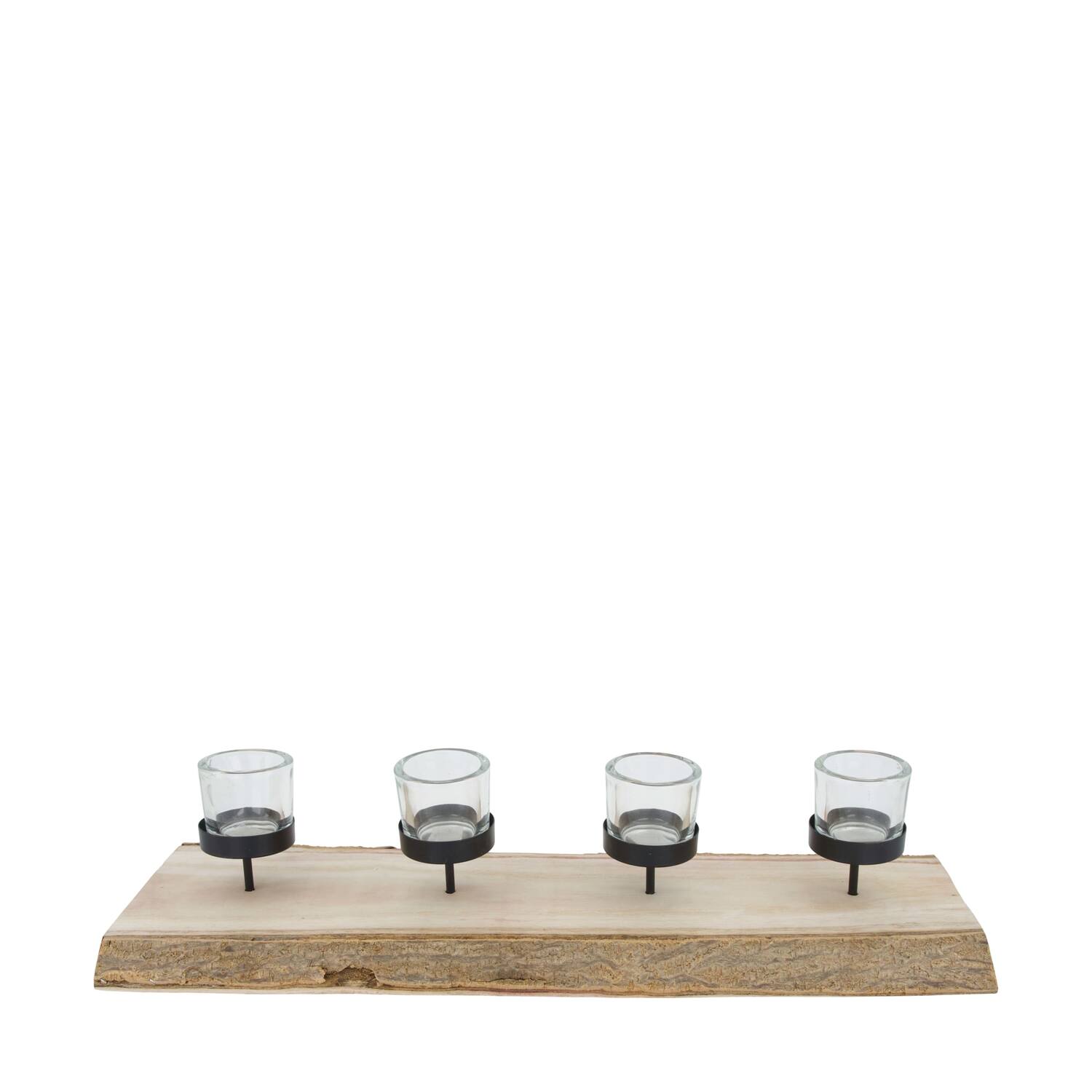 Pillar candle holder paulownia wood with metal cup 58x19x3cm - Natural