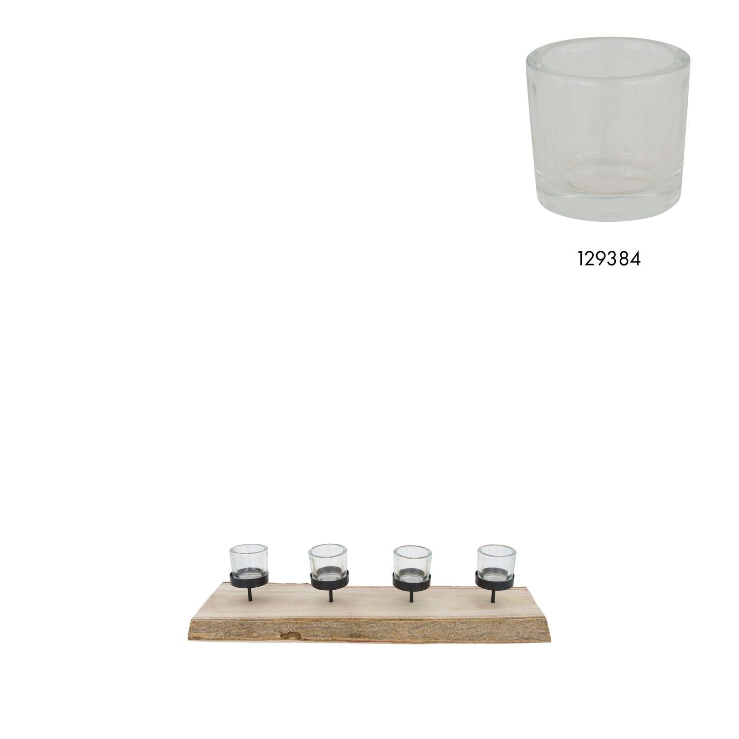 Pillar candle holder paulownia wood with metal cup 58x19x3cm - Natural