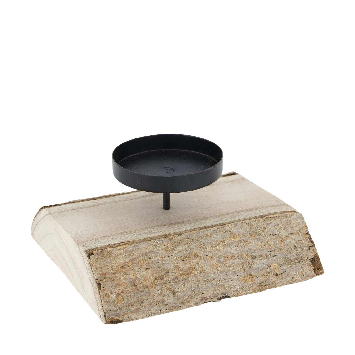 Pillar candle holder paulownia wood with metal cup 23x23x5cm - Natural