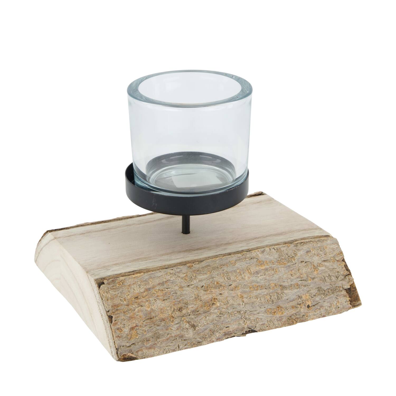 Pillar candle holder paulownia wood with metal cup 23x23x5cm - Natural