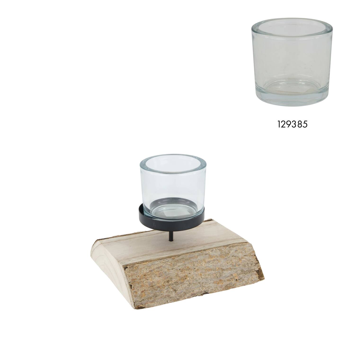 Pillar candle holder paulownia wood with metal cup 23x23x5cm - Natural