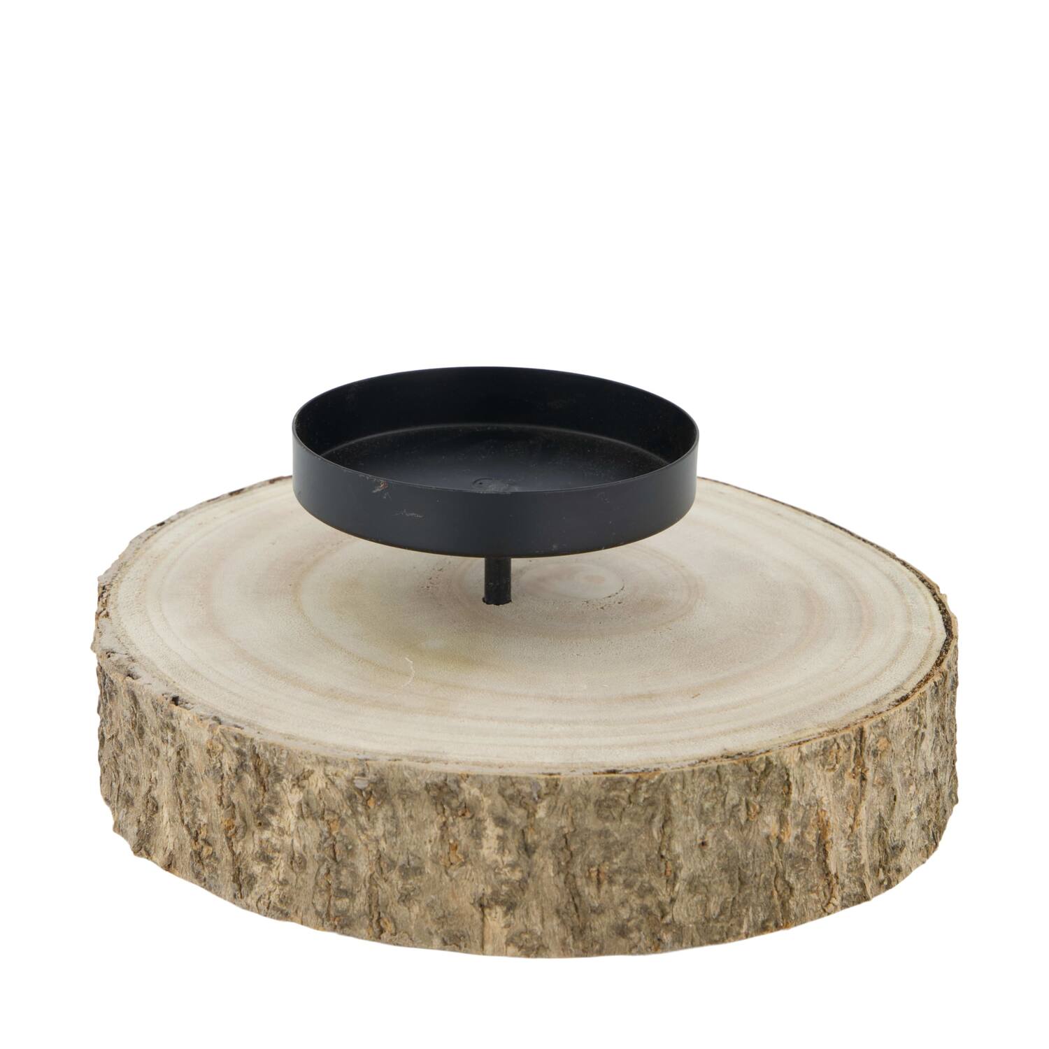 Pillar candle holder paulownia wood with metal cup 20x20x4cm - Natural