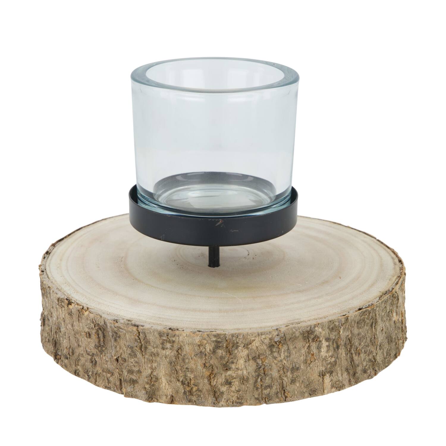 Pillar candle holder paulownia wood with metal cup 20x20x4cm - Natural