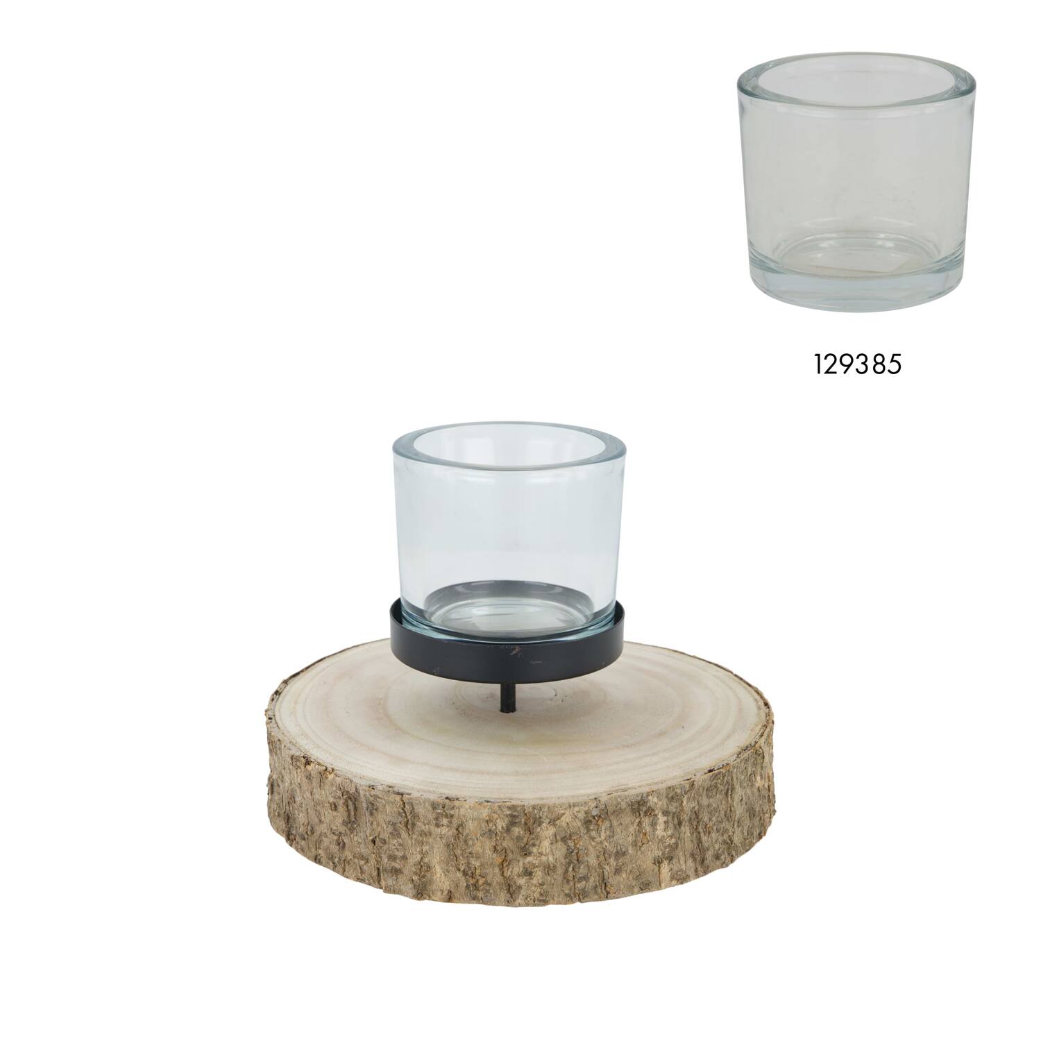 Pillar candle holder paulownia wood with metal cup 20x20x4cm - Natural