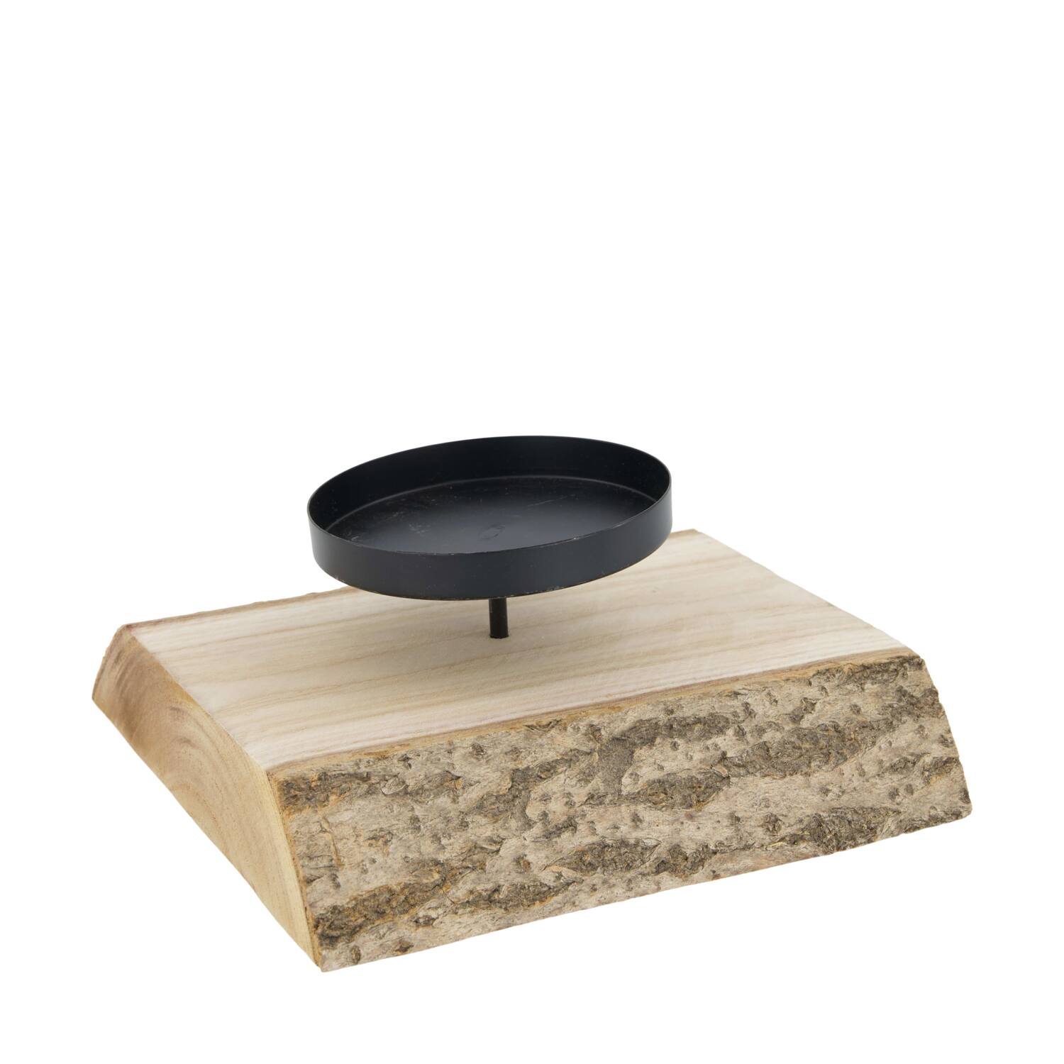 Pillar candle holder paulownia wood with metal cup 19x19x5cm - Natural