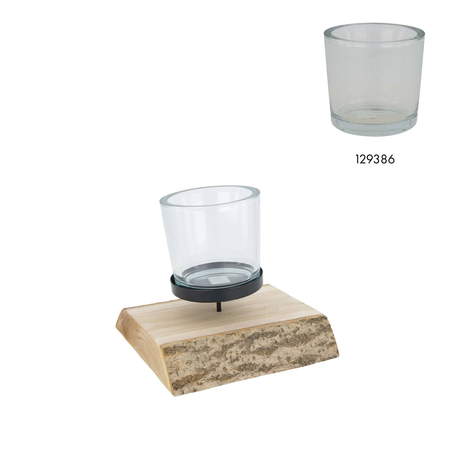 Pillar candle holder paulownia wood with metal cup 19x19x5cm - Natural