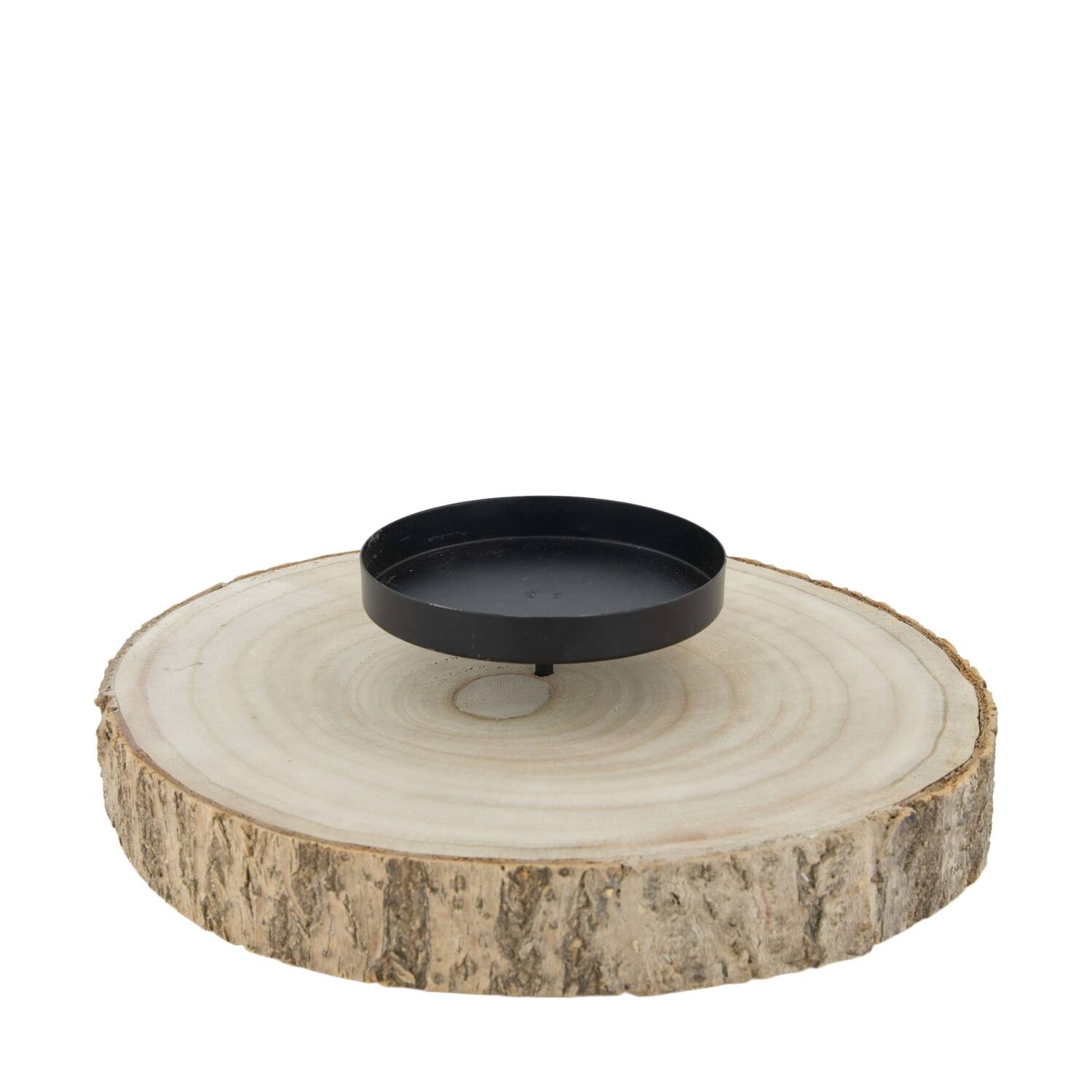 Pillar candle holder paulownia wood with metal cup 28x28x4cm - Natural