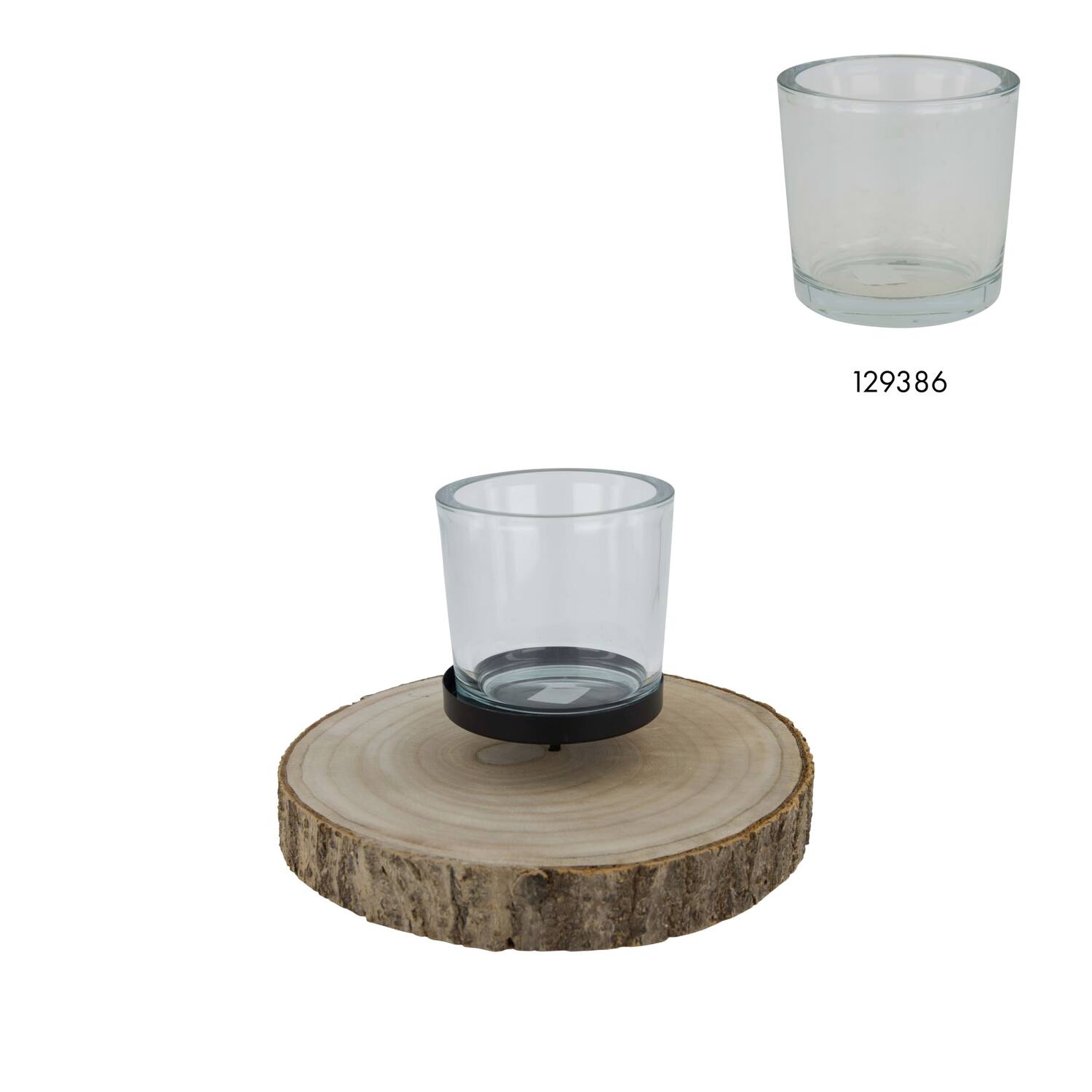 Pillar candle holder paulownia wood with metal cup 28x28x4cm - Natural