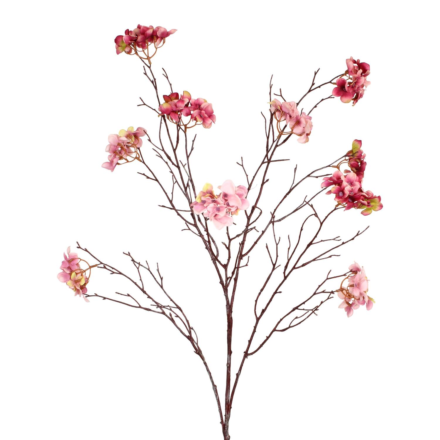Branch hydrangea artificial 102x40x10cm - Pink