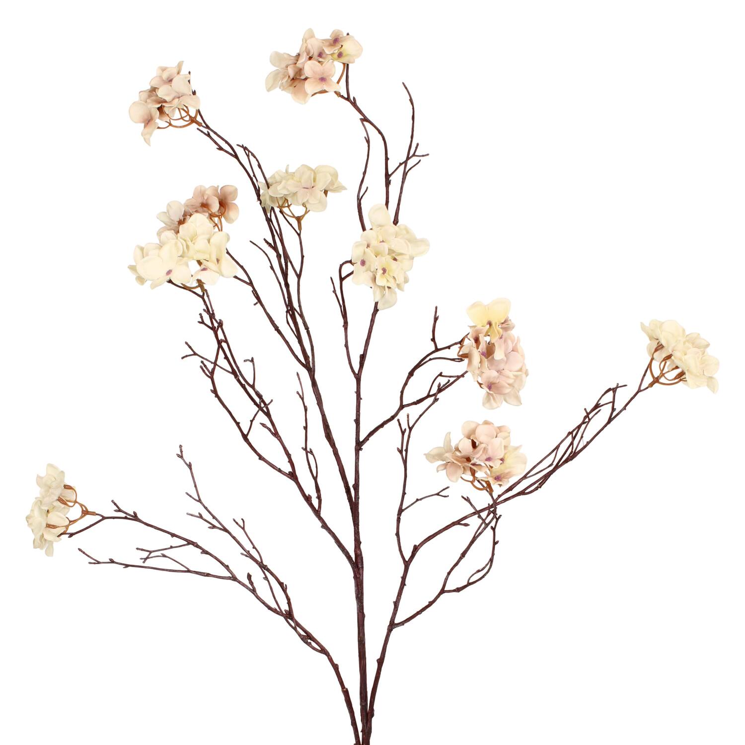 Branch hydrangea artificial 102x40x10cm - Cream
