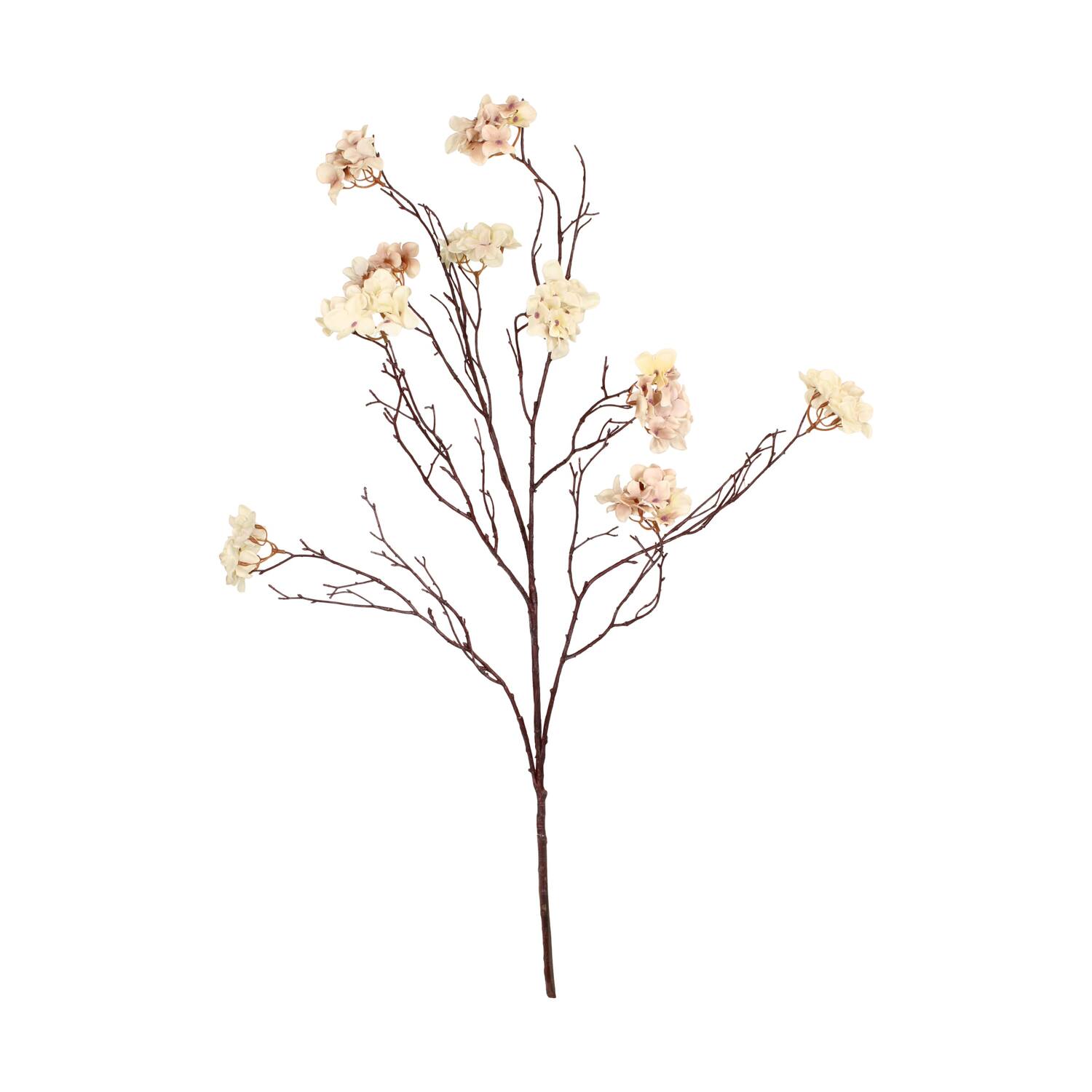Branch hydrangea artificial 102x40x10cm - Cream