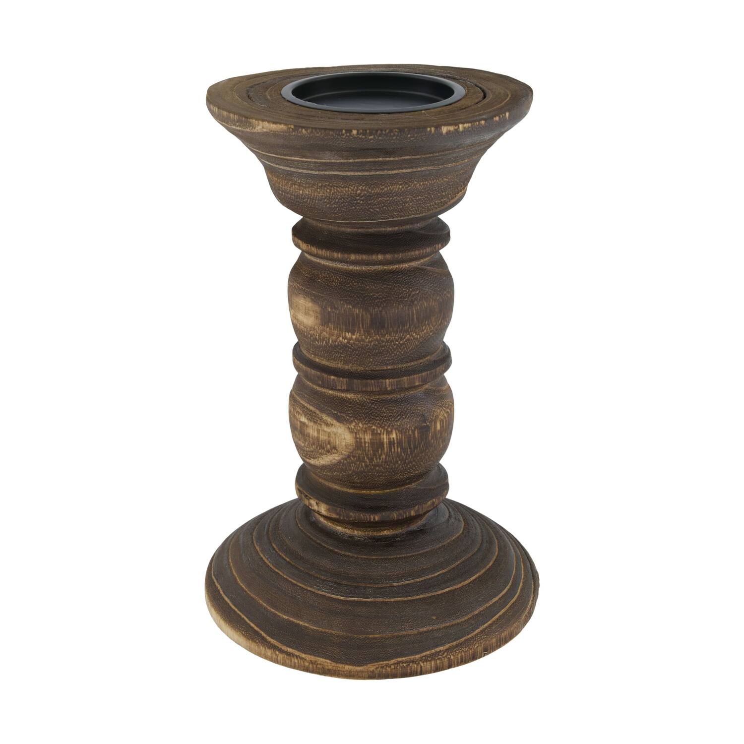 Pillar candle holder paulownia wood 18x18x28cm - Brown