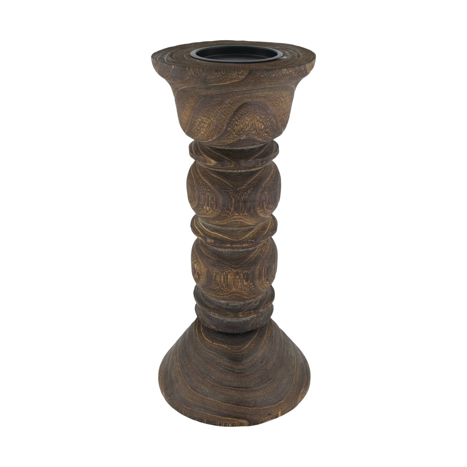 Pillar candle holder paulownia wood 18x18x38cm - Brown