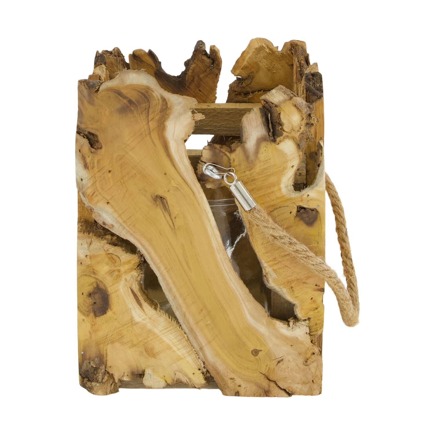 Lantern square mulberry wood with glass 15x15x20cm - Natural