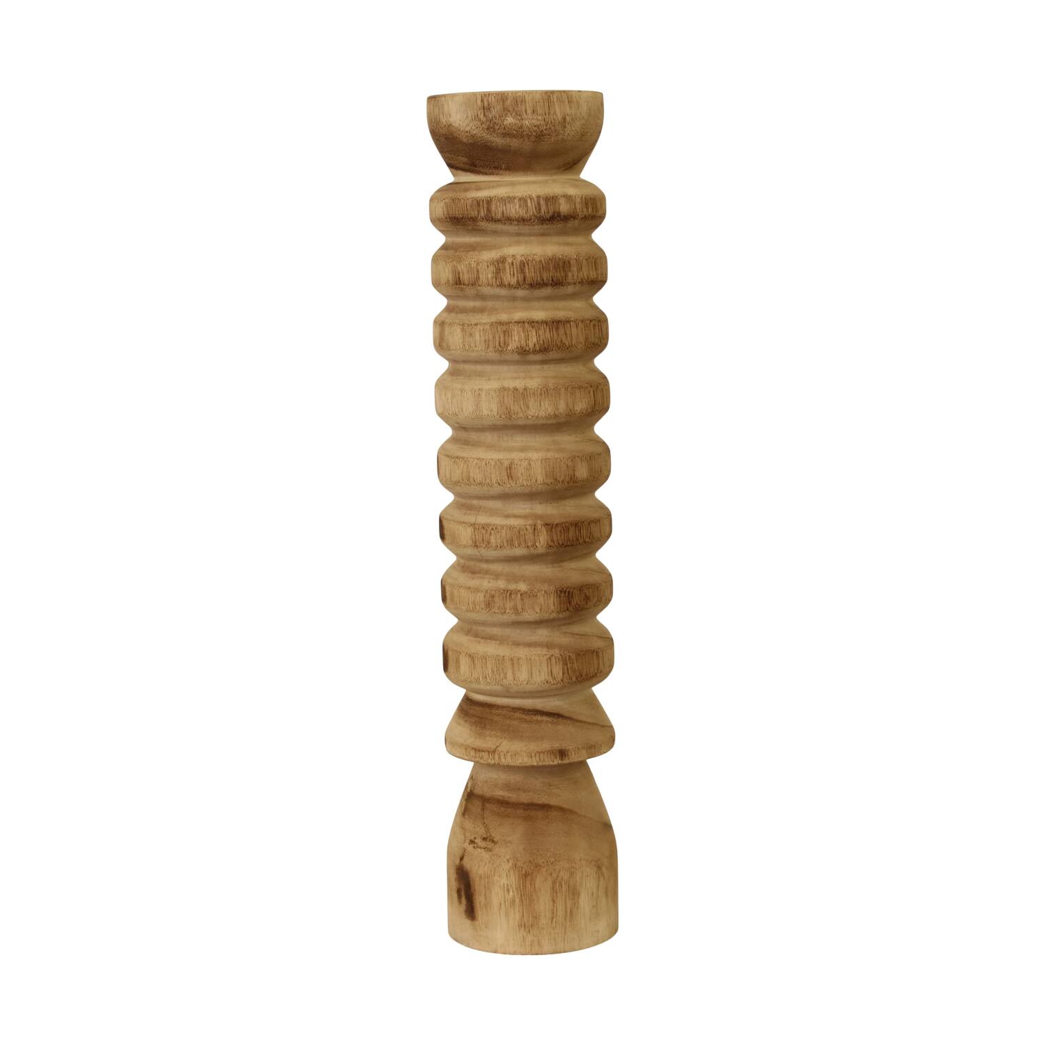 Pillar candle holder paulownia wood with metal cup 12x12x58cm