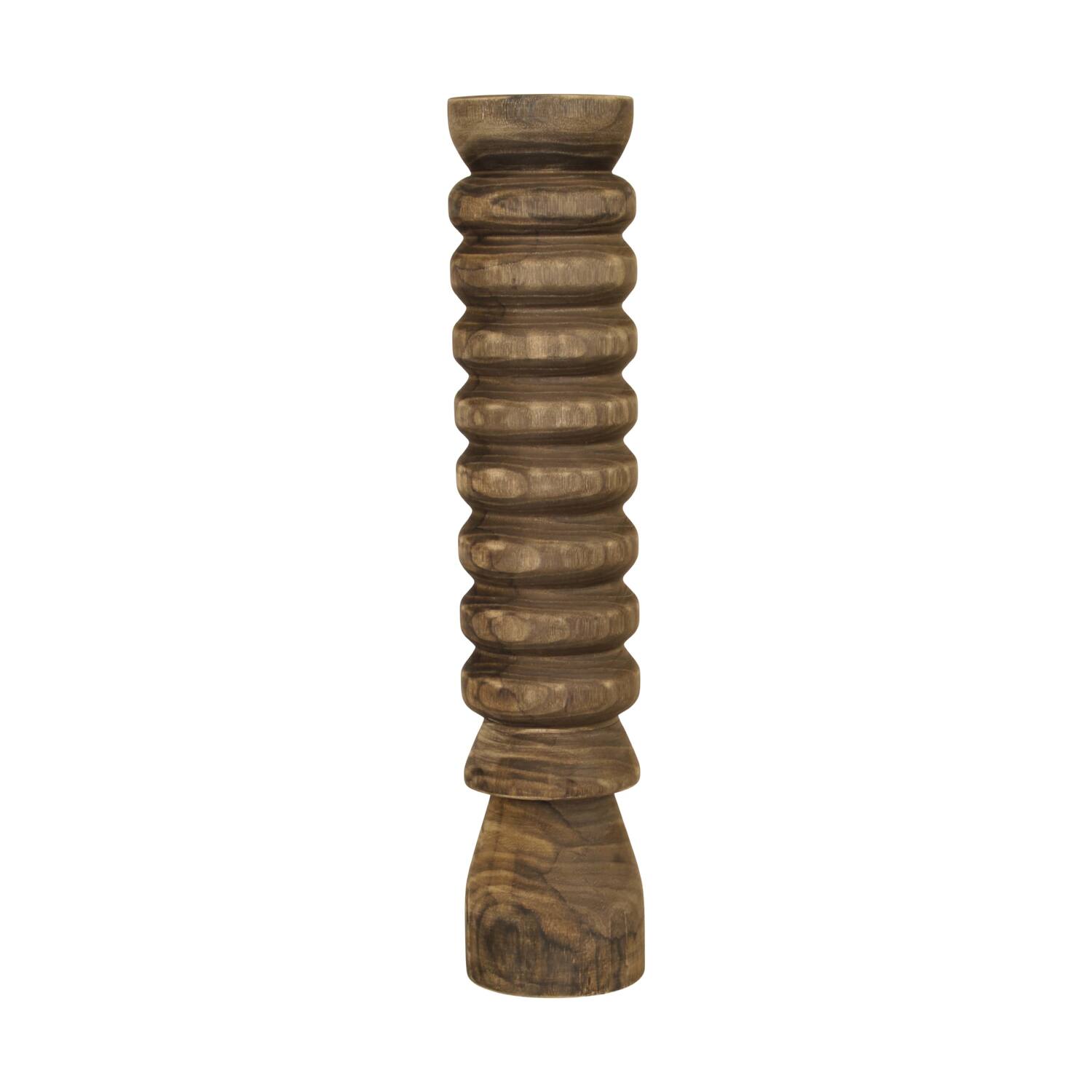Pillar candle holder paulownia wood with metal cup 12x12x58cm