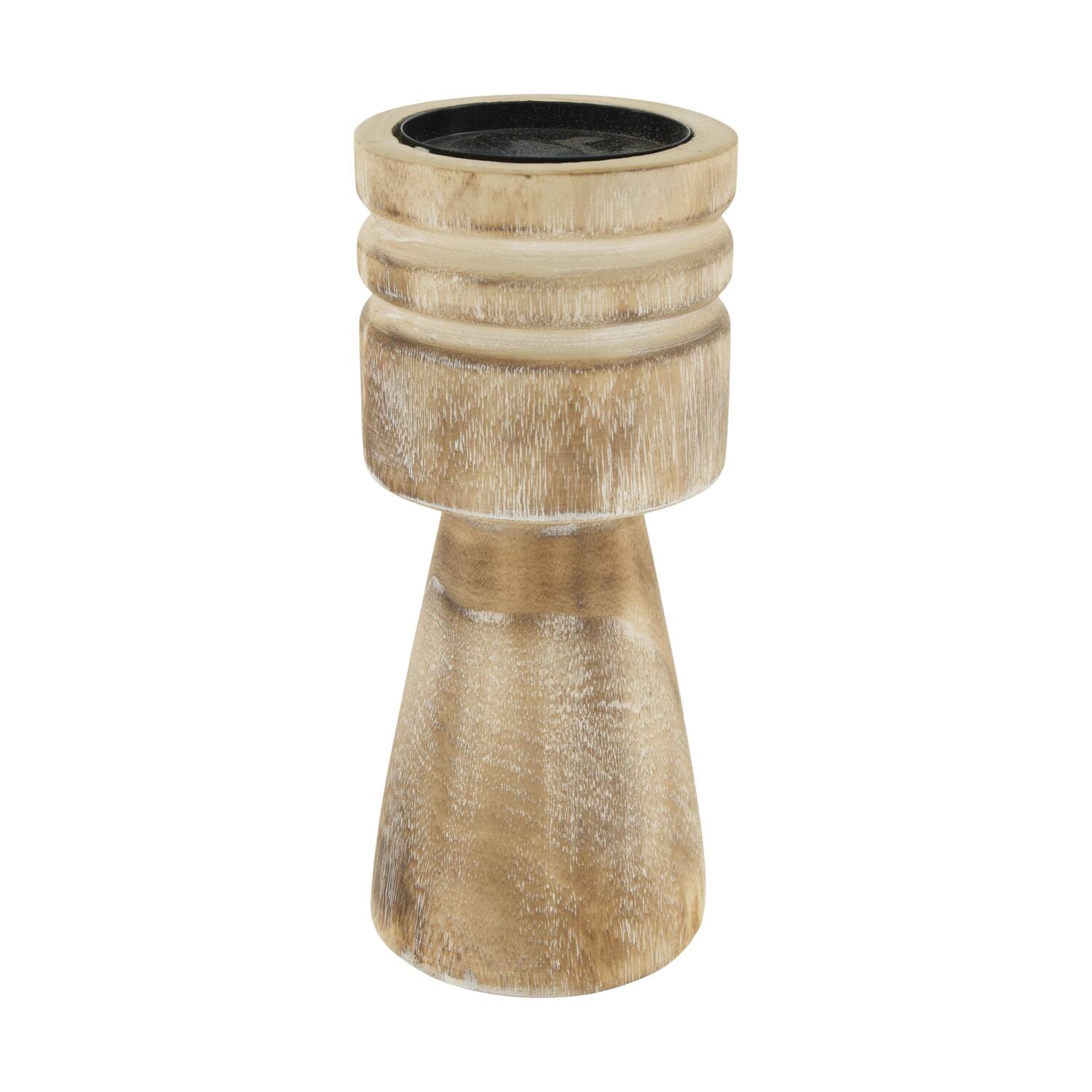 Pillar candle holder paulownia wood with metal cup 12x12x28cm - Brown
