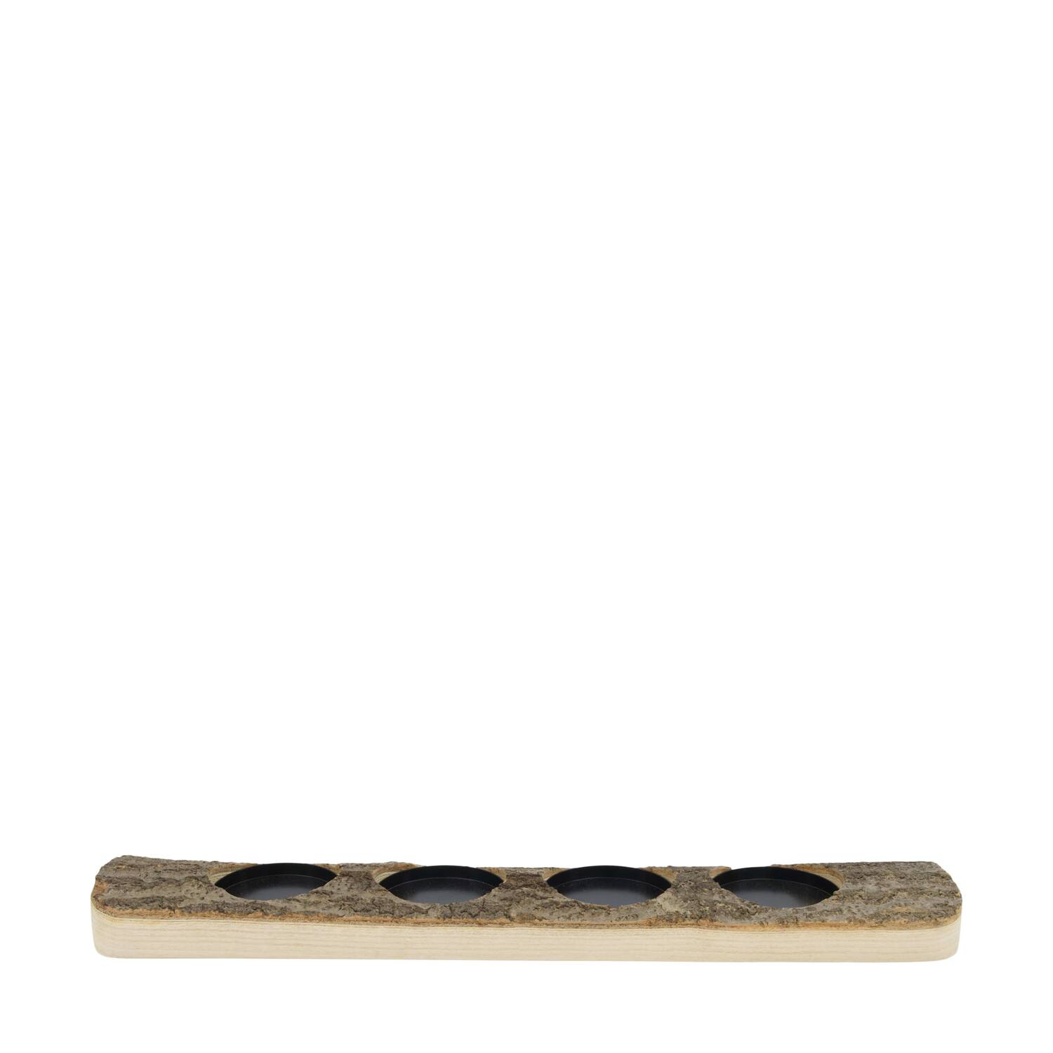 Pillar candle holder paulownia wood with metal cup 58x12x4.5cm - Natural