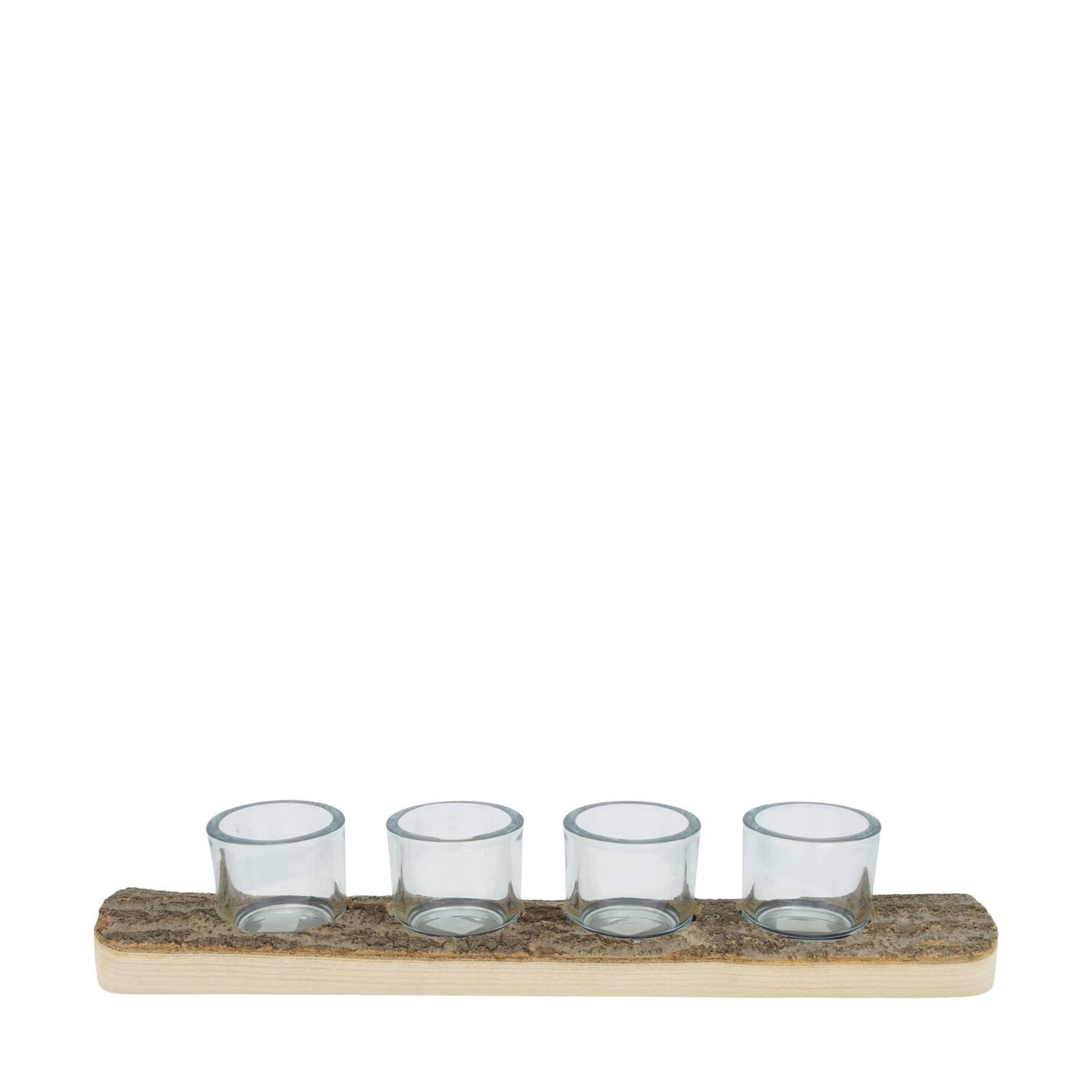 Pillar candle holder paulownia wood with metal cup 58x12x4.5cm - Natural