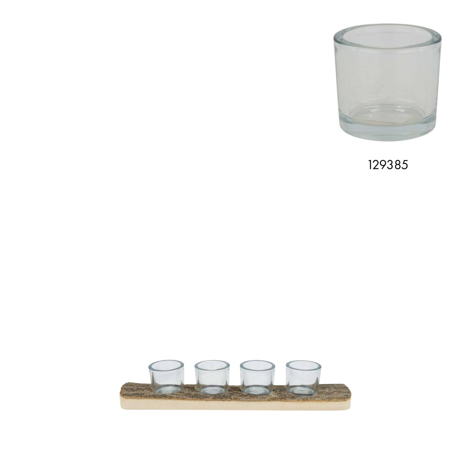 Pillar candle holder paulownia wood with metal cup 58x12x4.5cm - Natural