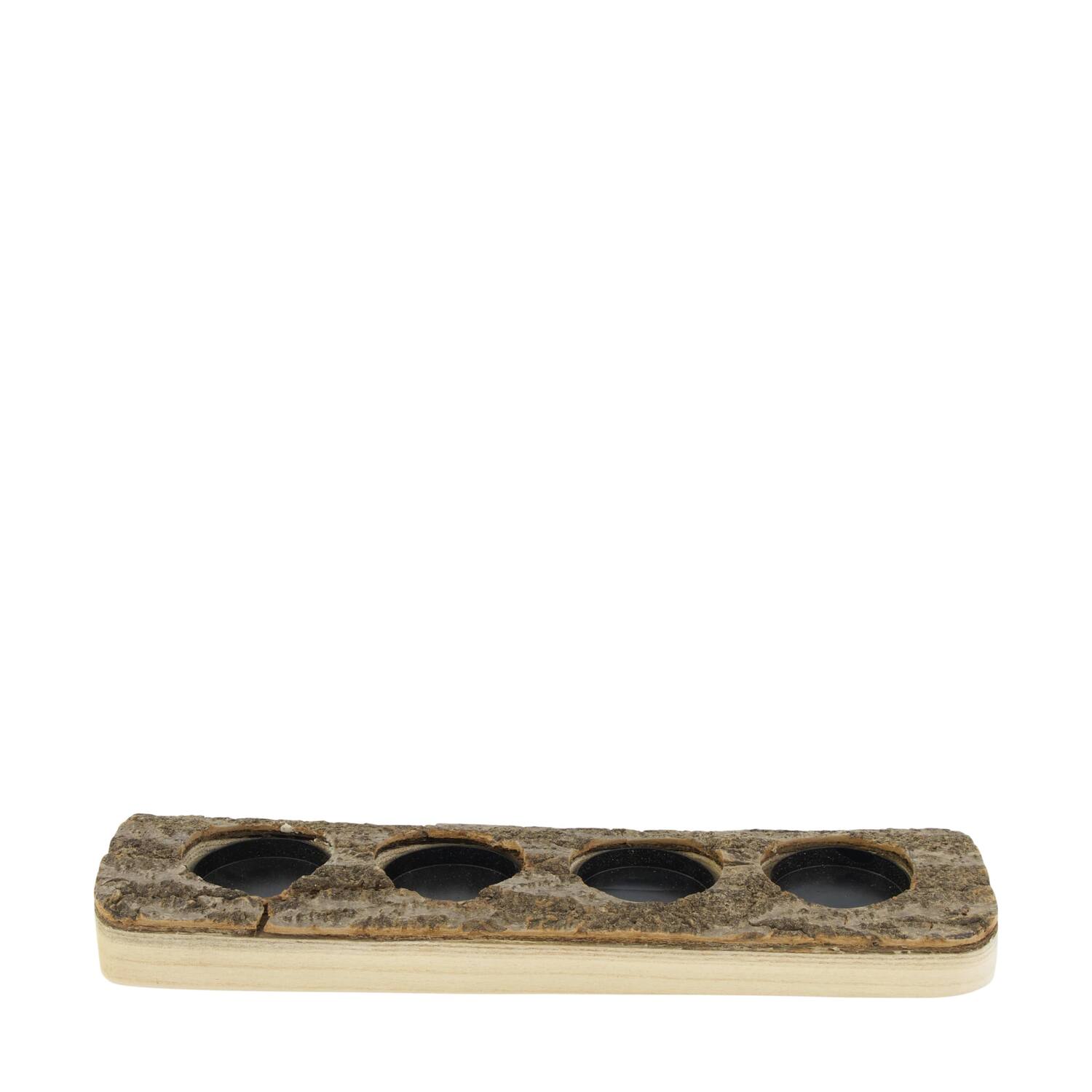 Tealight candle paulownia wood with metal cup 38x10x4.5cm - Natural