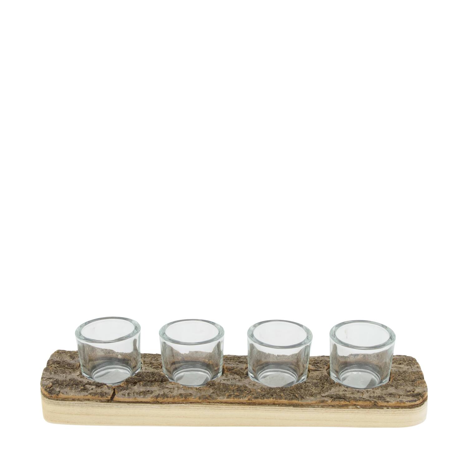 Tealight candle paulownia wood with metal cup 38x10x4.5cm - Natural