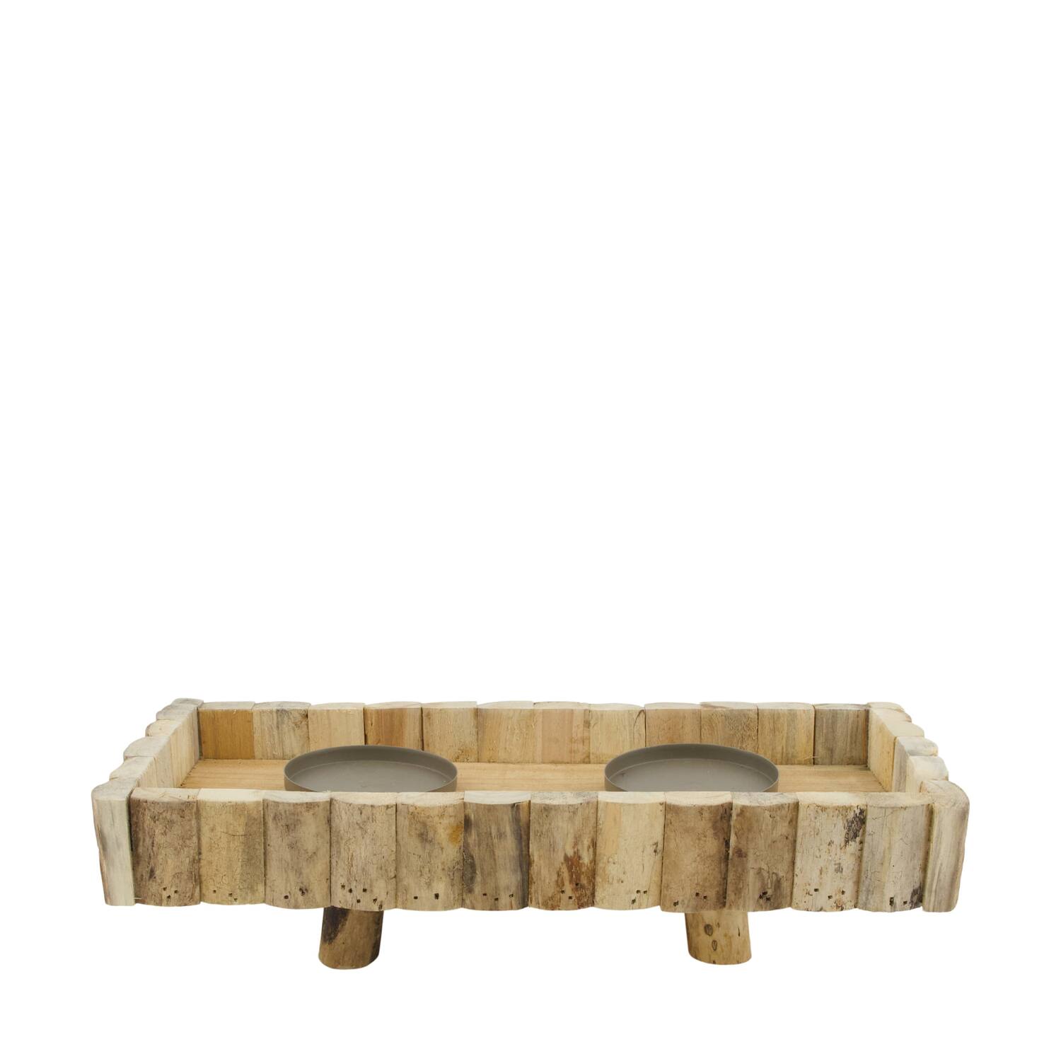 Pillar candle holder rectangular historic wood 38x16x10cm - Natural