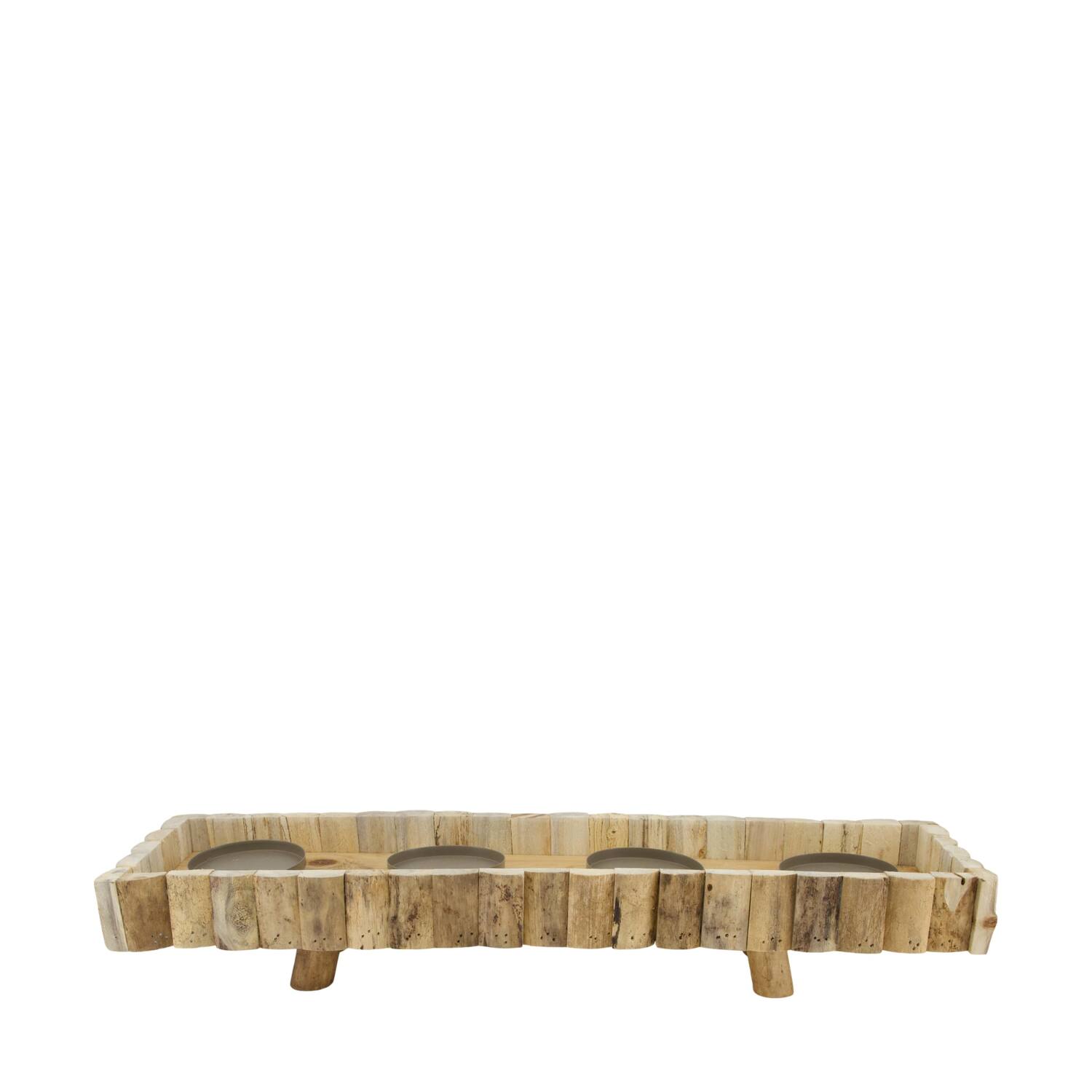 Pillar candle holder rectangular historic wood 58x16x10cm - Natural