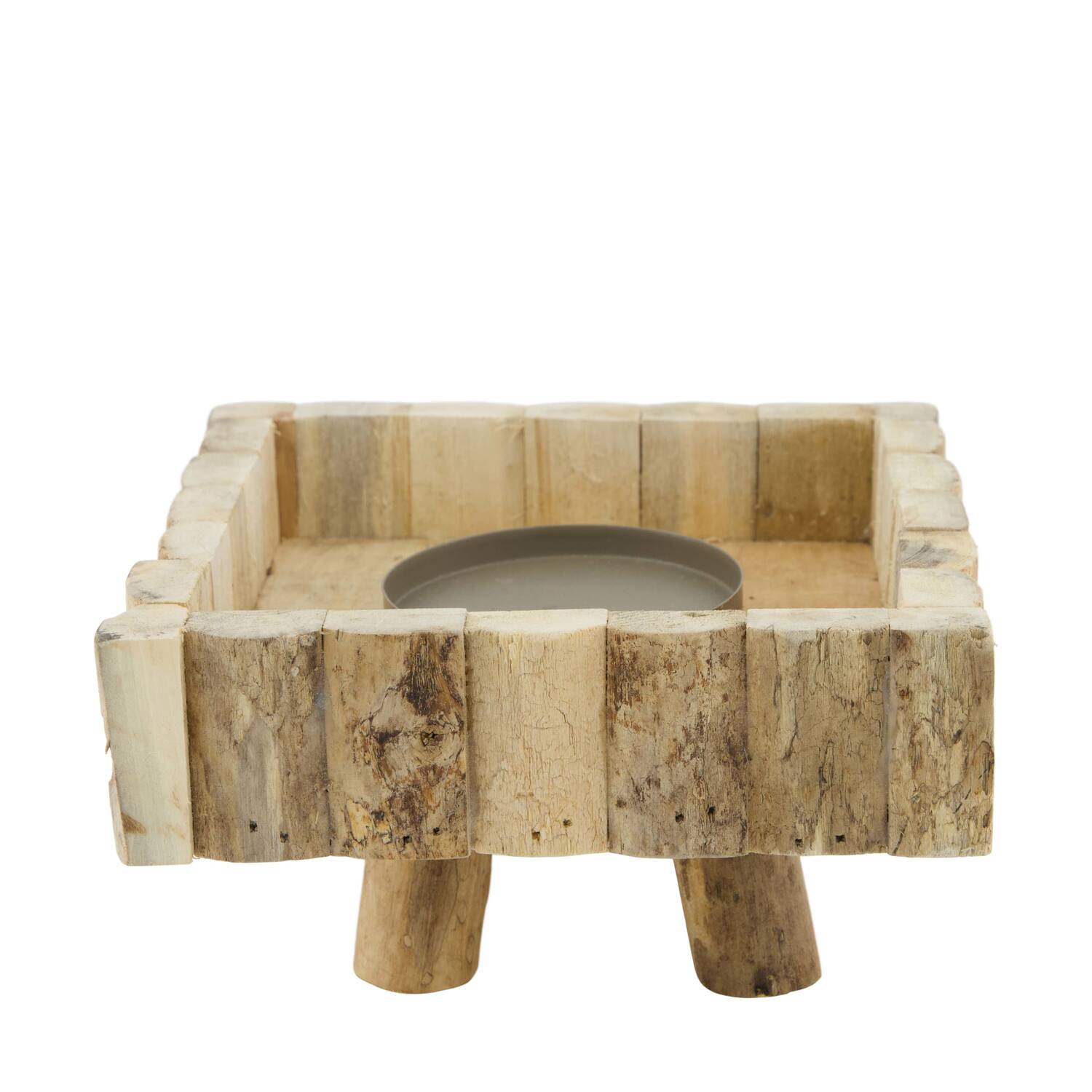 Pillar candle holder square historic wood 18x18x10cm - Natural