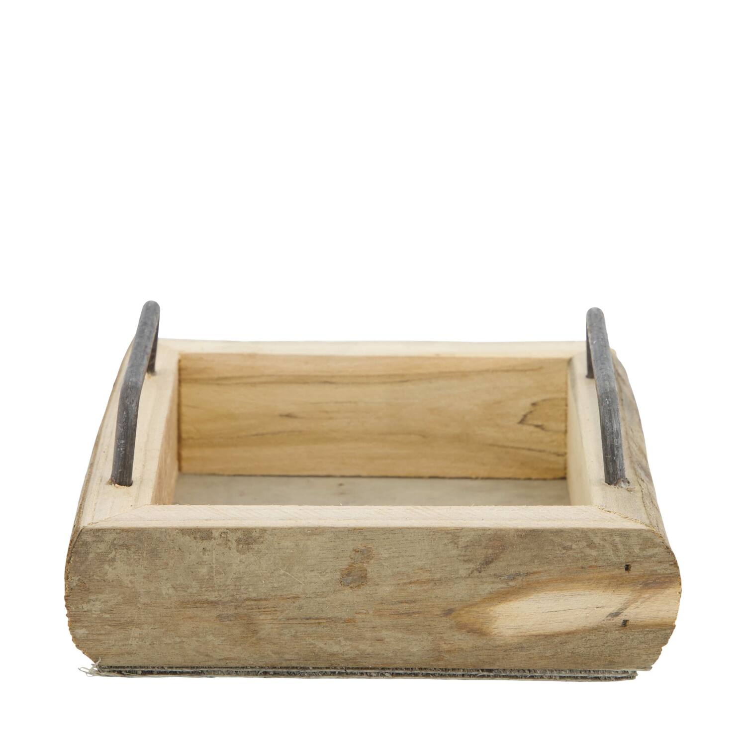 Tray square historic wood with handle 16x16x7cm - Natural