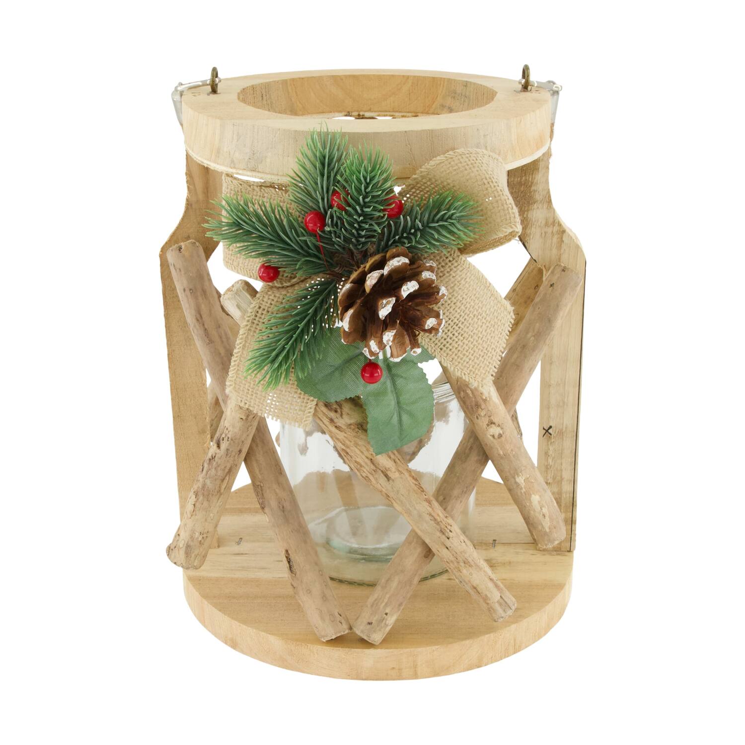 Lantern historic wood with glass 23.5x23.5x28cm