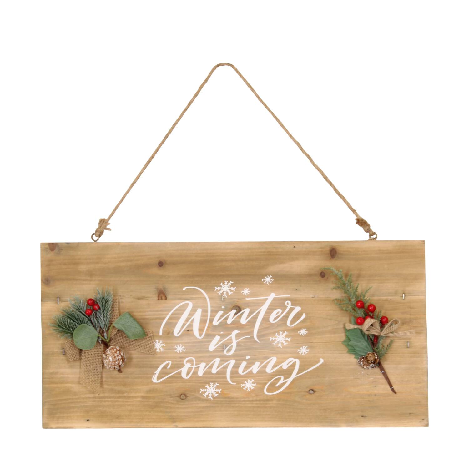 Sign winter is coming historic wood with hanger 58x28x1.5cm - Natural
