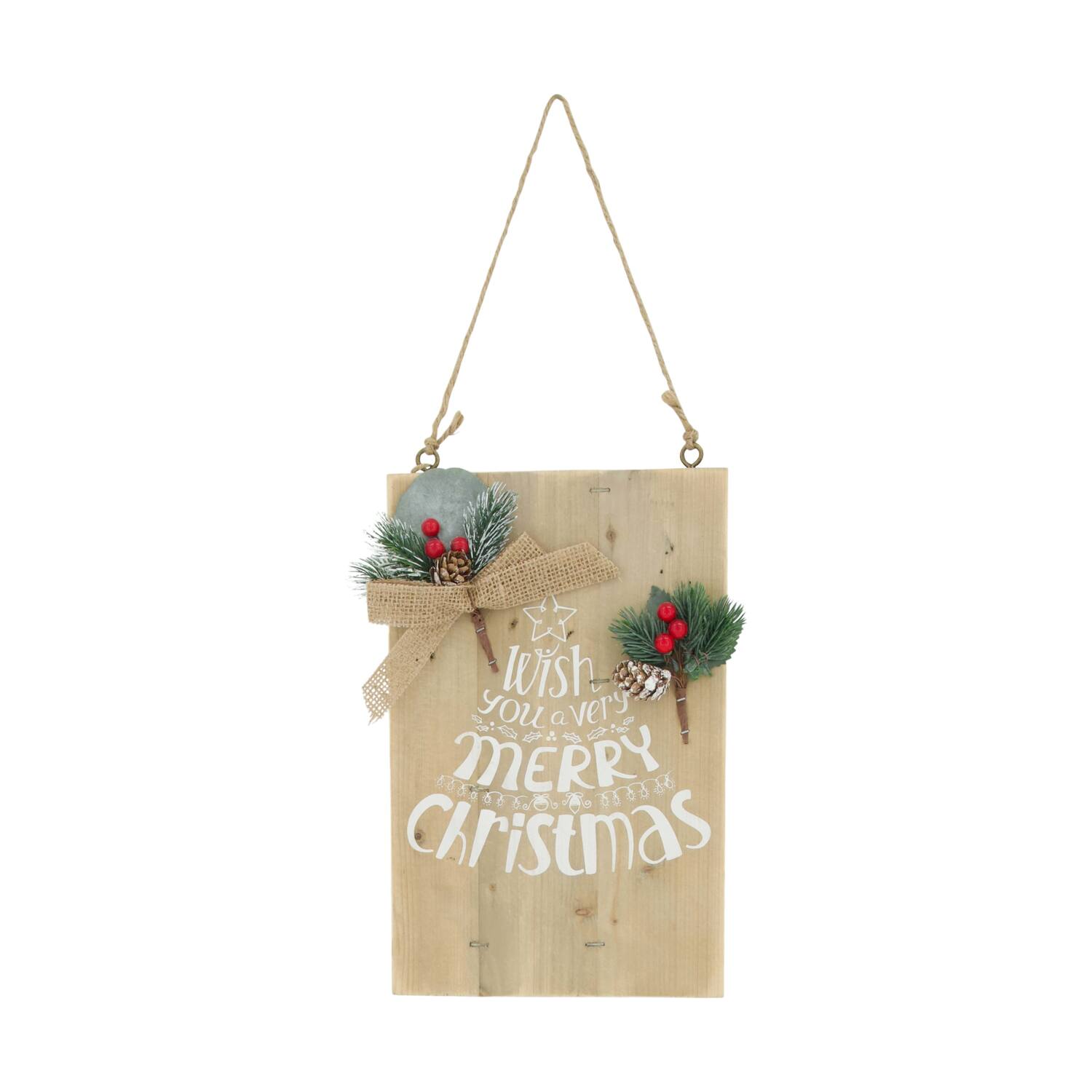 Sign wish you a very merry christmas historic wood with hanger 28x18x1.5cm