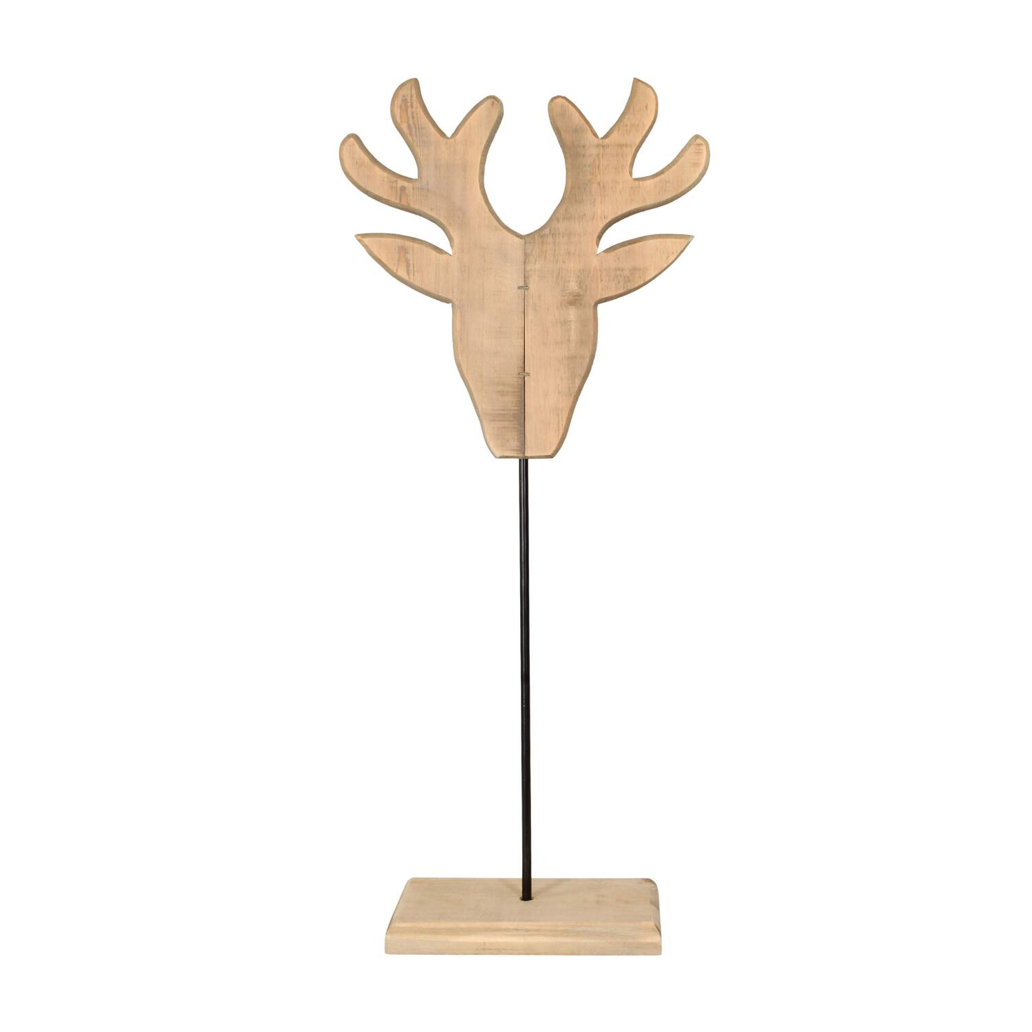 Statue deer historic wood 38x16x86cm KD - Natural