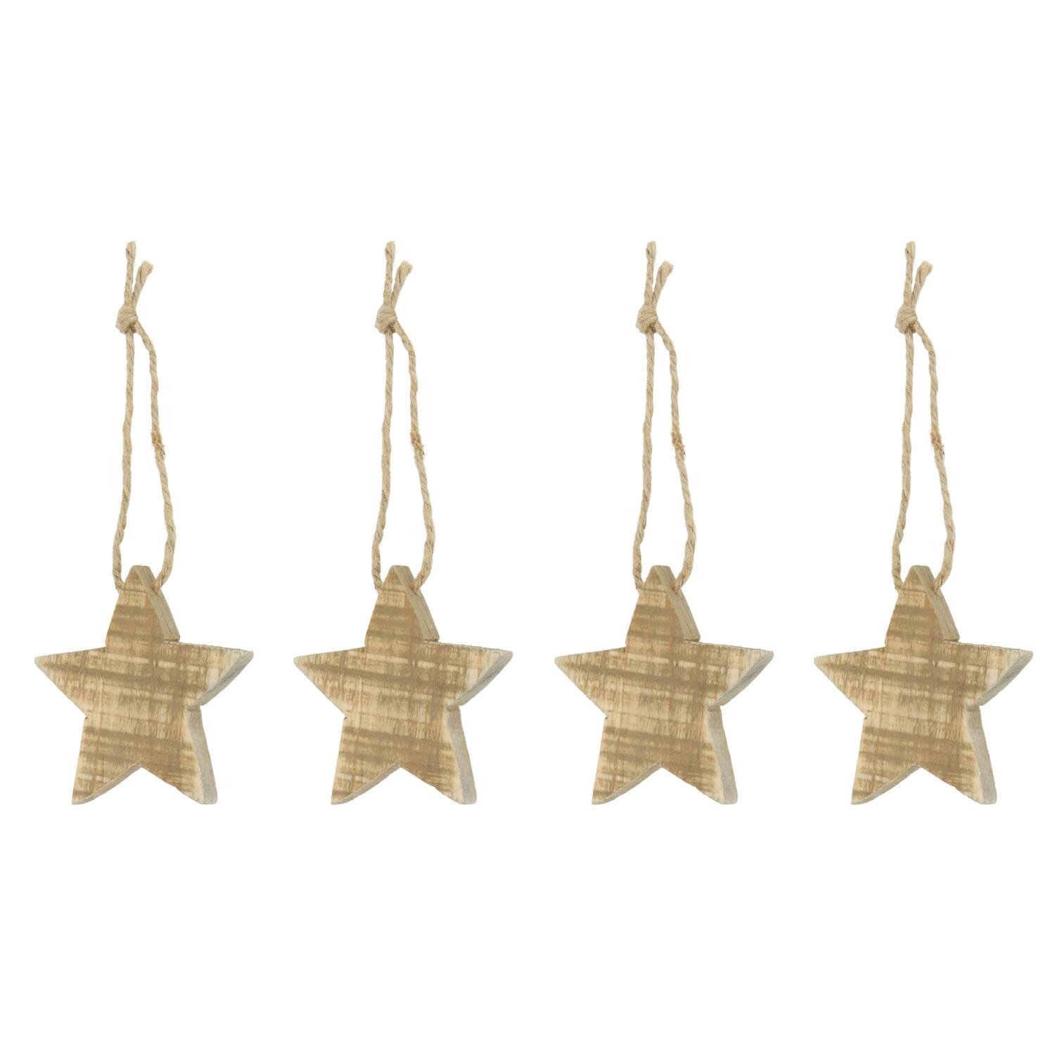 Bundle star historic wood with hanger 10x1.5x10cm 4pc - Natural