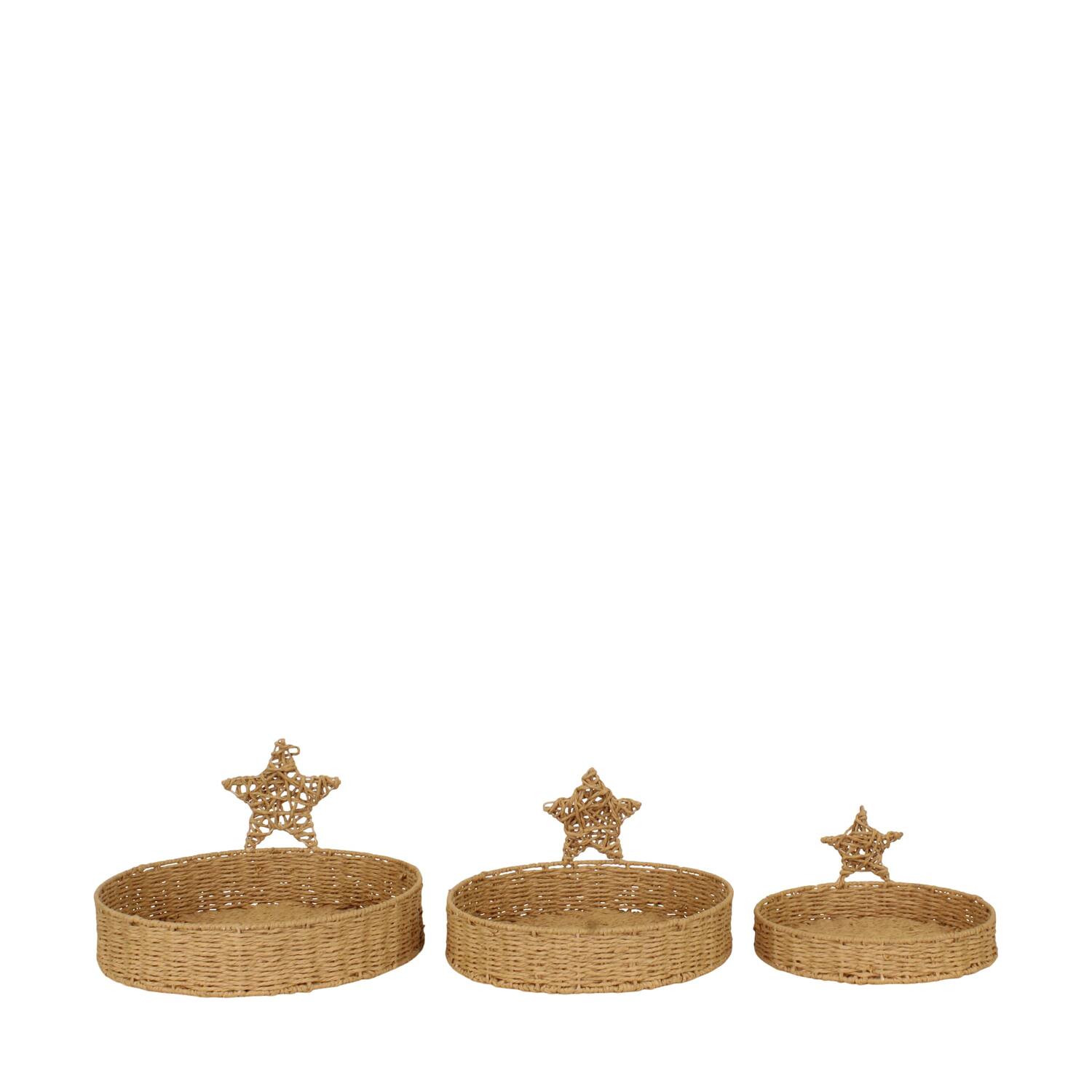 Tray round star paper rope 37x37x18cm S/3